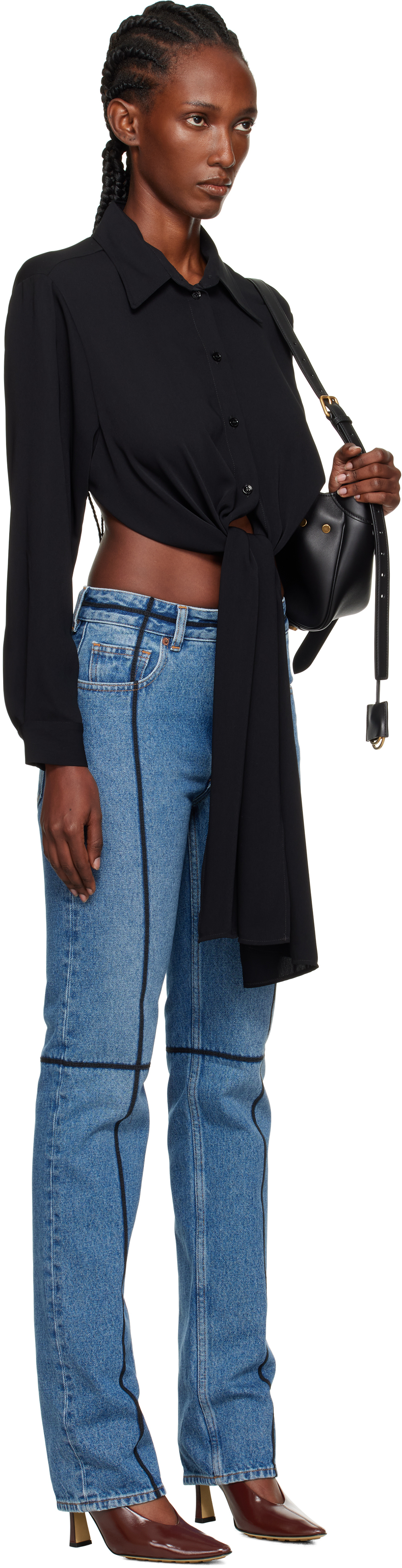 Mm6 Maison Margiela Flared Blue Jeans With Contrasting Stitching In Black