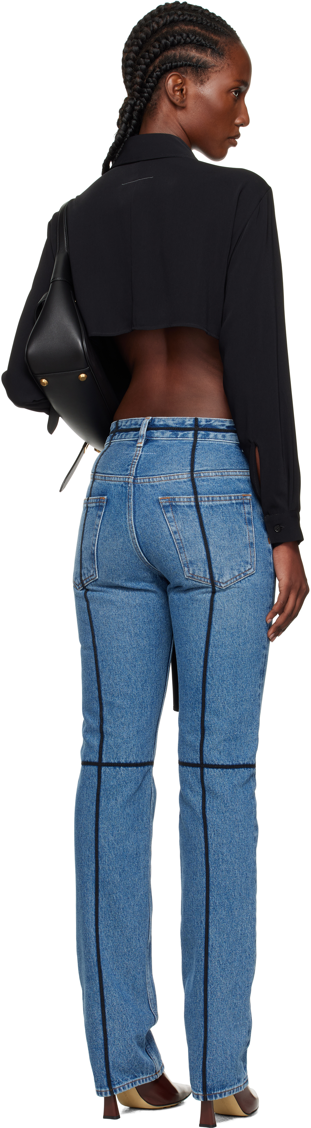 Mm6 Maison Margiela Flared Blue Jeans With Contrasting Stitching In Black