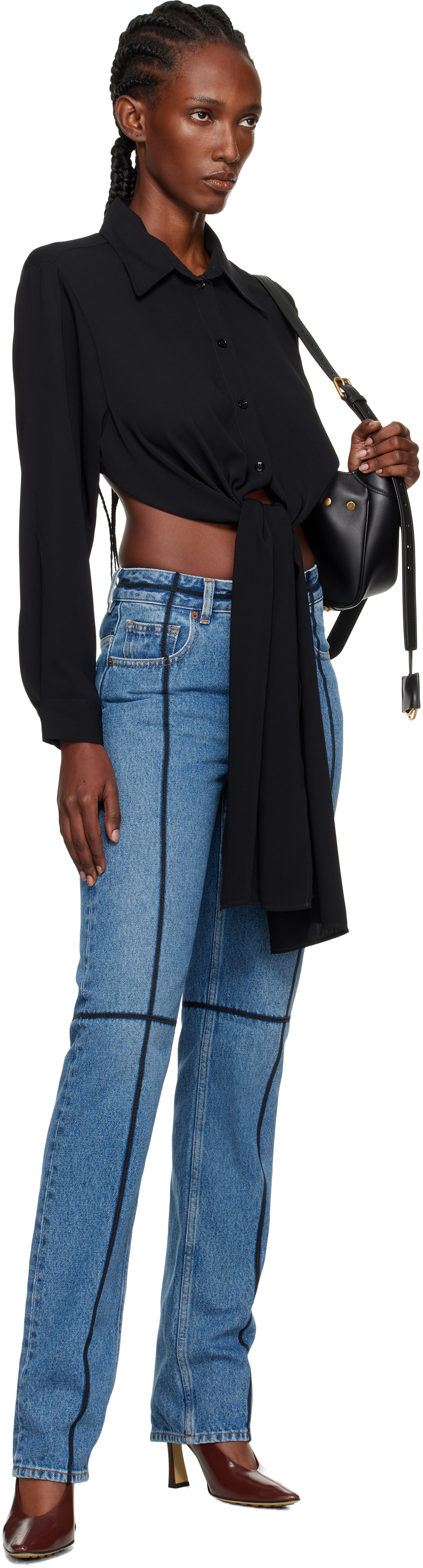 Mm6 Maison Margiela Flared Blue Jeans With Contrasting Stitching In Black