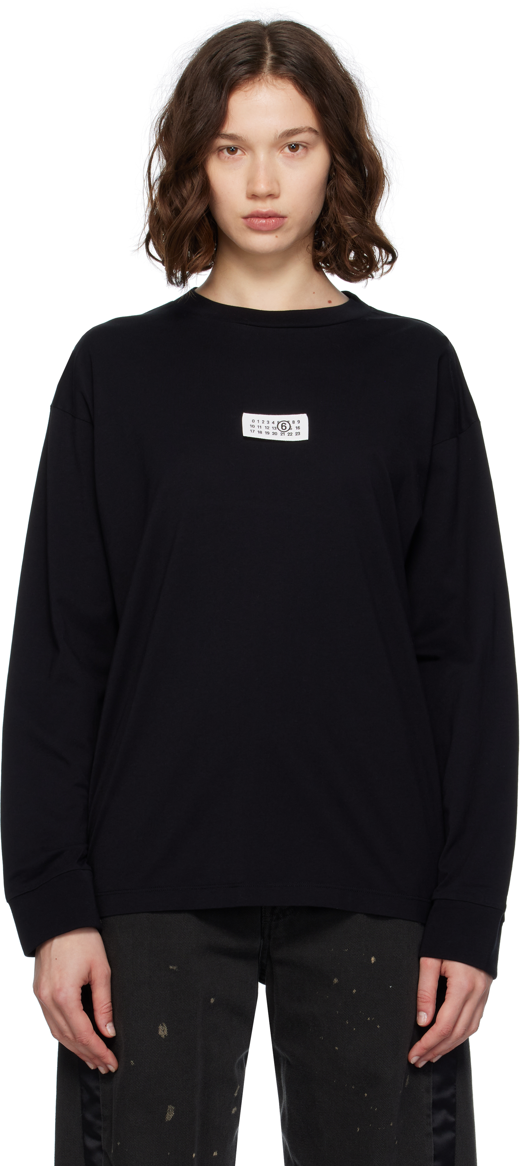 MM6★BLACK Ｔ MM6 Maison Margiela: Black Long Sleeve T-shirt | SSENSE