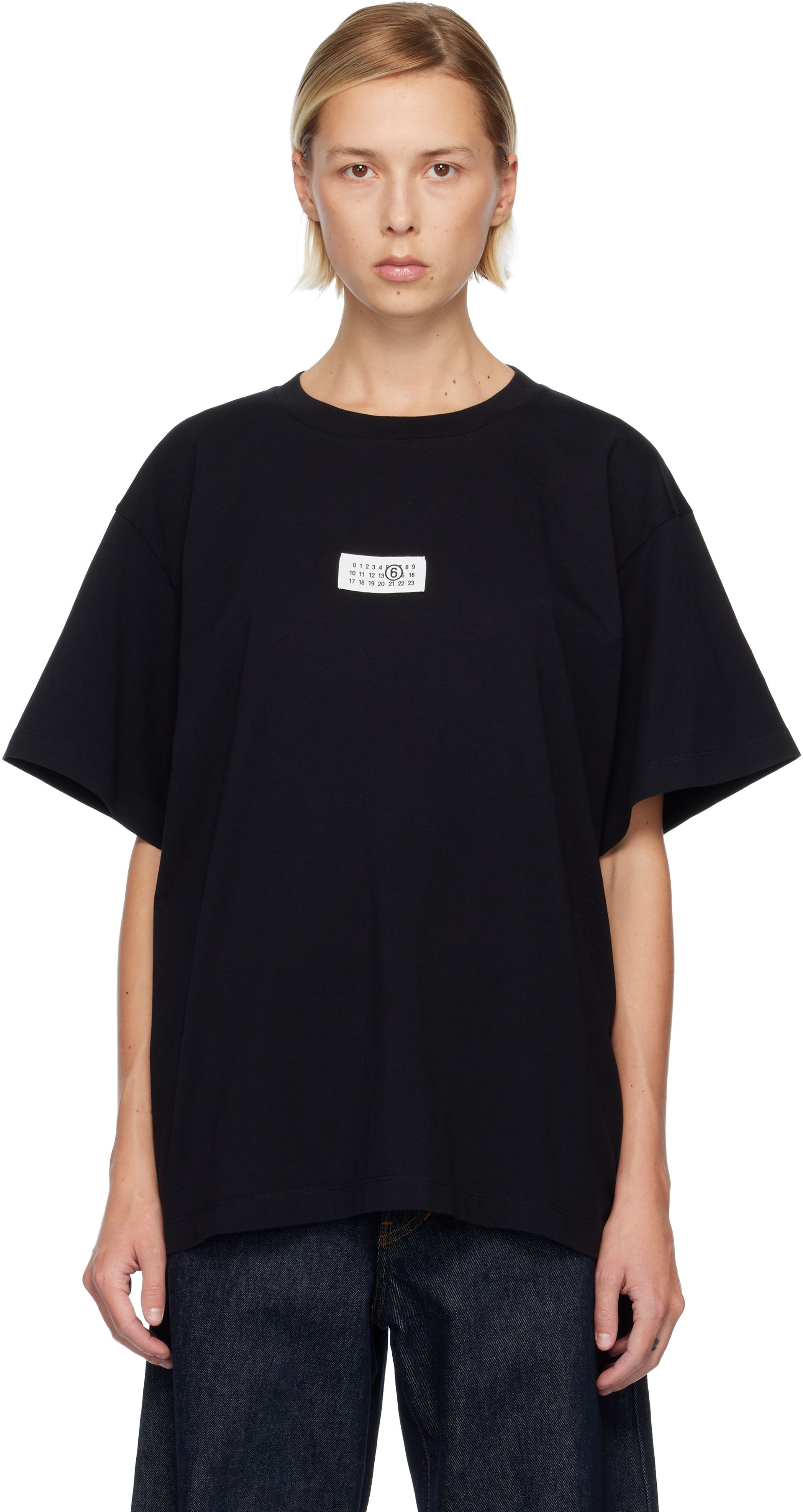 Mm6 Maison Margiela Black Numeric Signature T-shirt In Multi