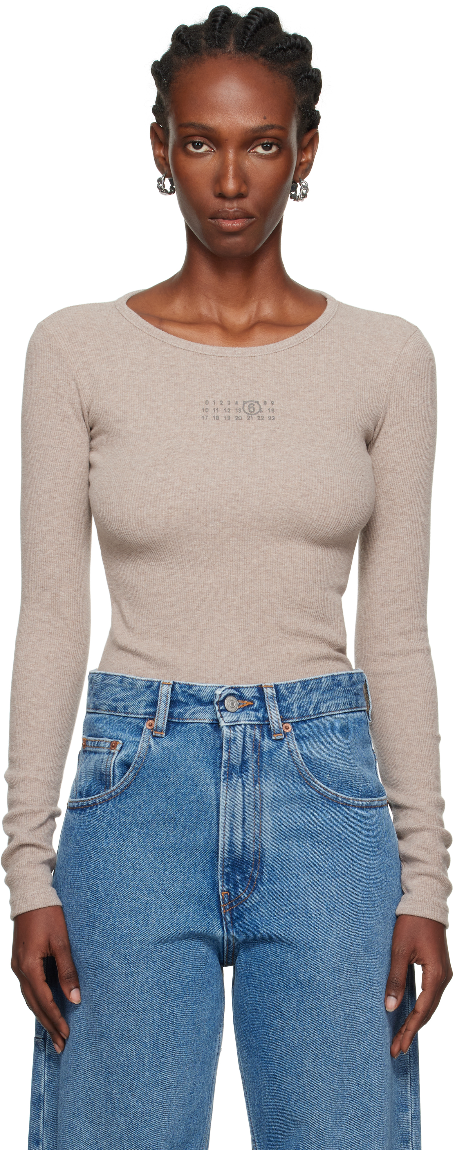 トップス Maa MM6 Maison Margiela: Taupe Wool-Blend Rib Jersey Long