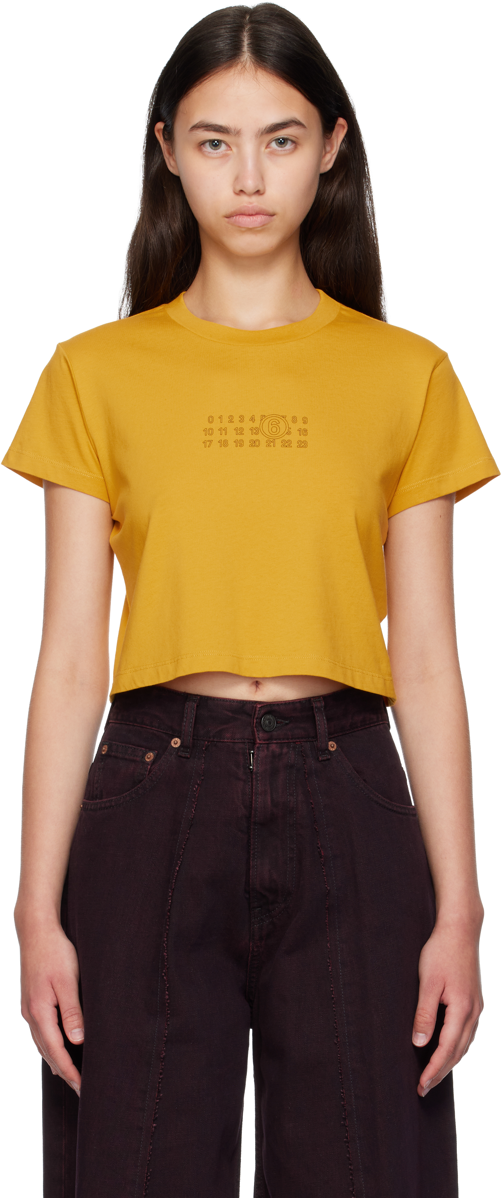 【関税込み】MM6 Maison Margiela イエロー クロップド Tシャツ MM6 Maison Margiela: イエロー クロップド Tシャツ | SSENSE 日本