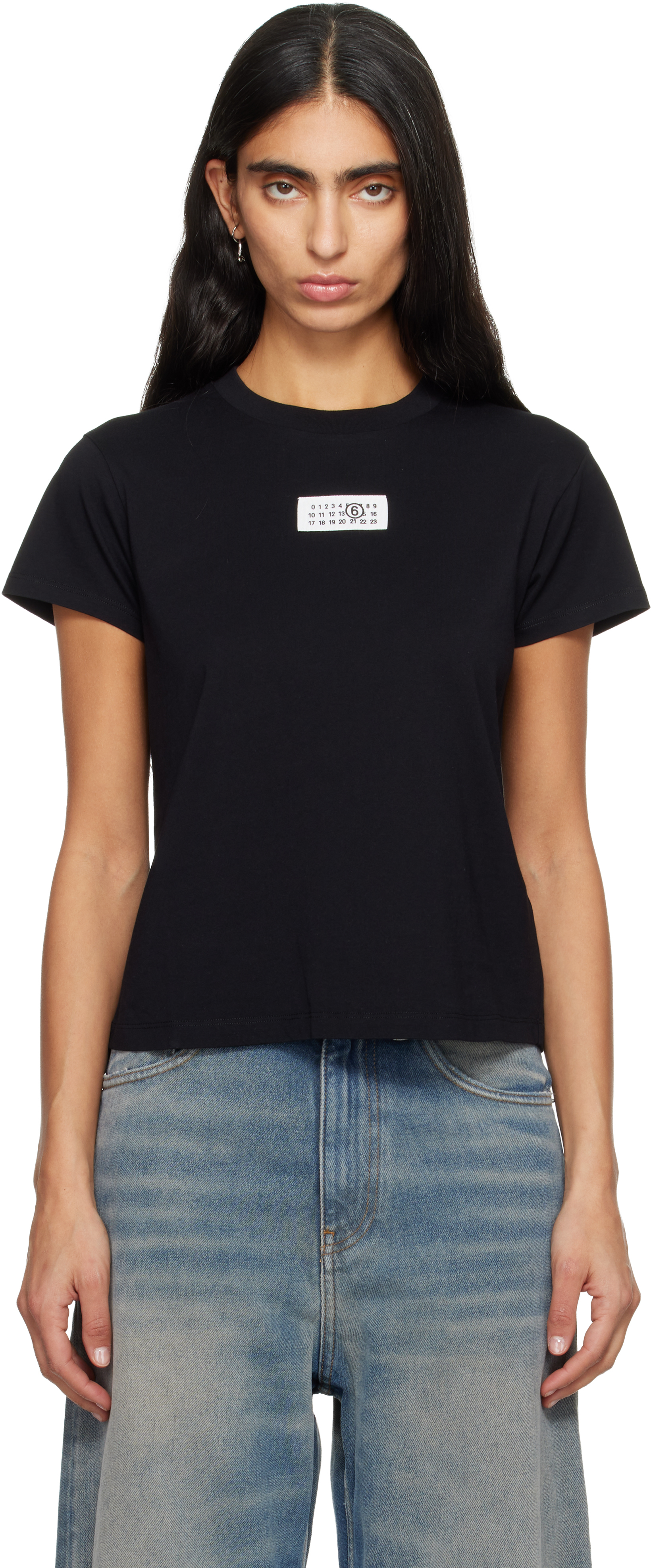 Mm6 Maison Margiela Black Numeric Cotton Jersey T-shirt In Multi