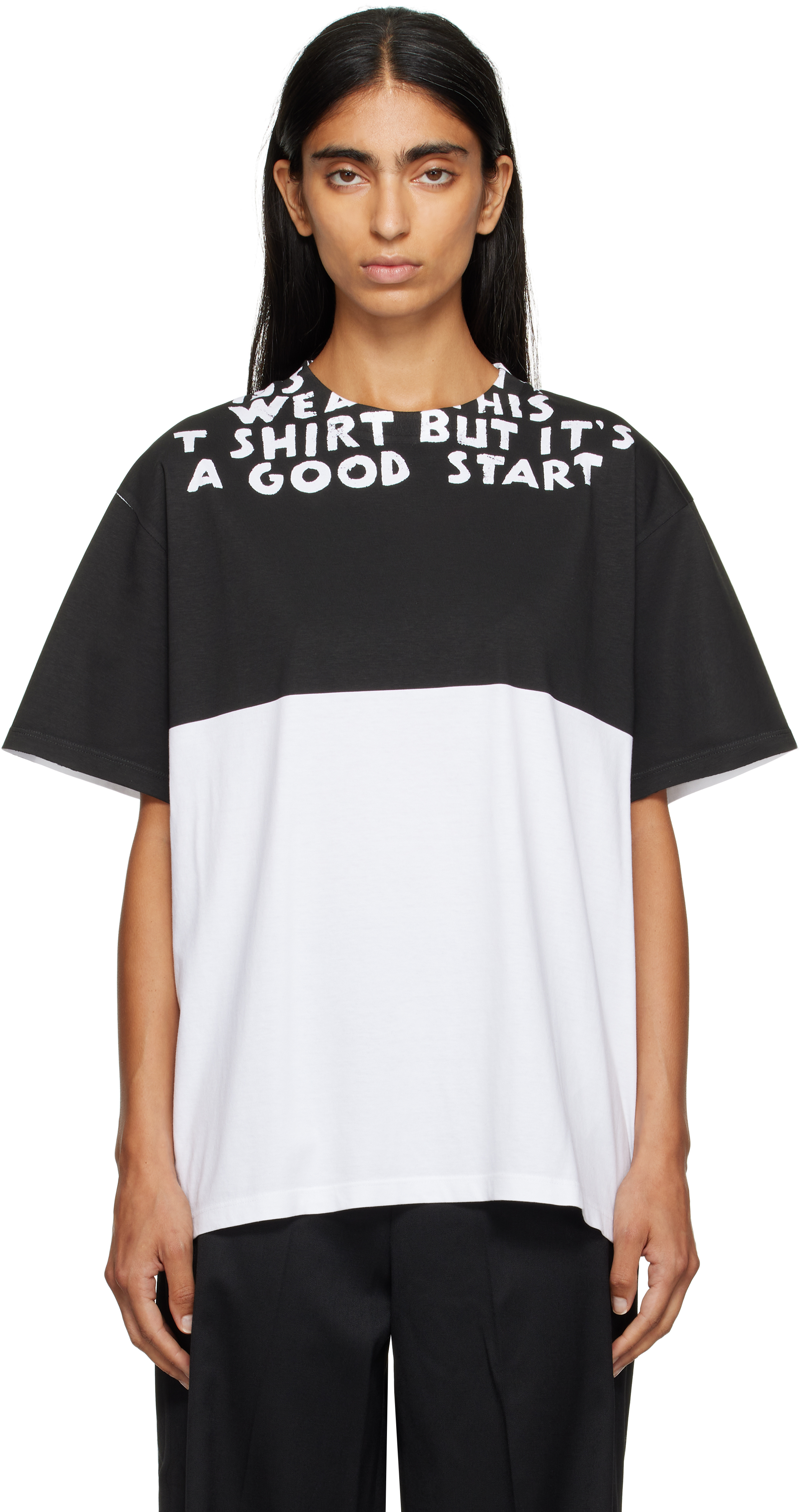 Tシャツ・カットソー MM6 SIDA t-shirt in cotton MM6 Maison Margiela: ホワイト&ブラック SIDA Tシャツ