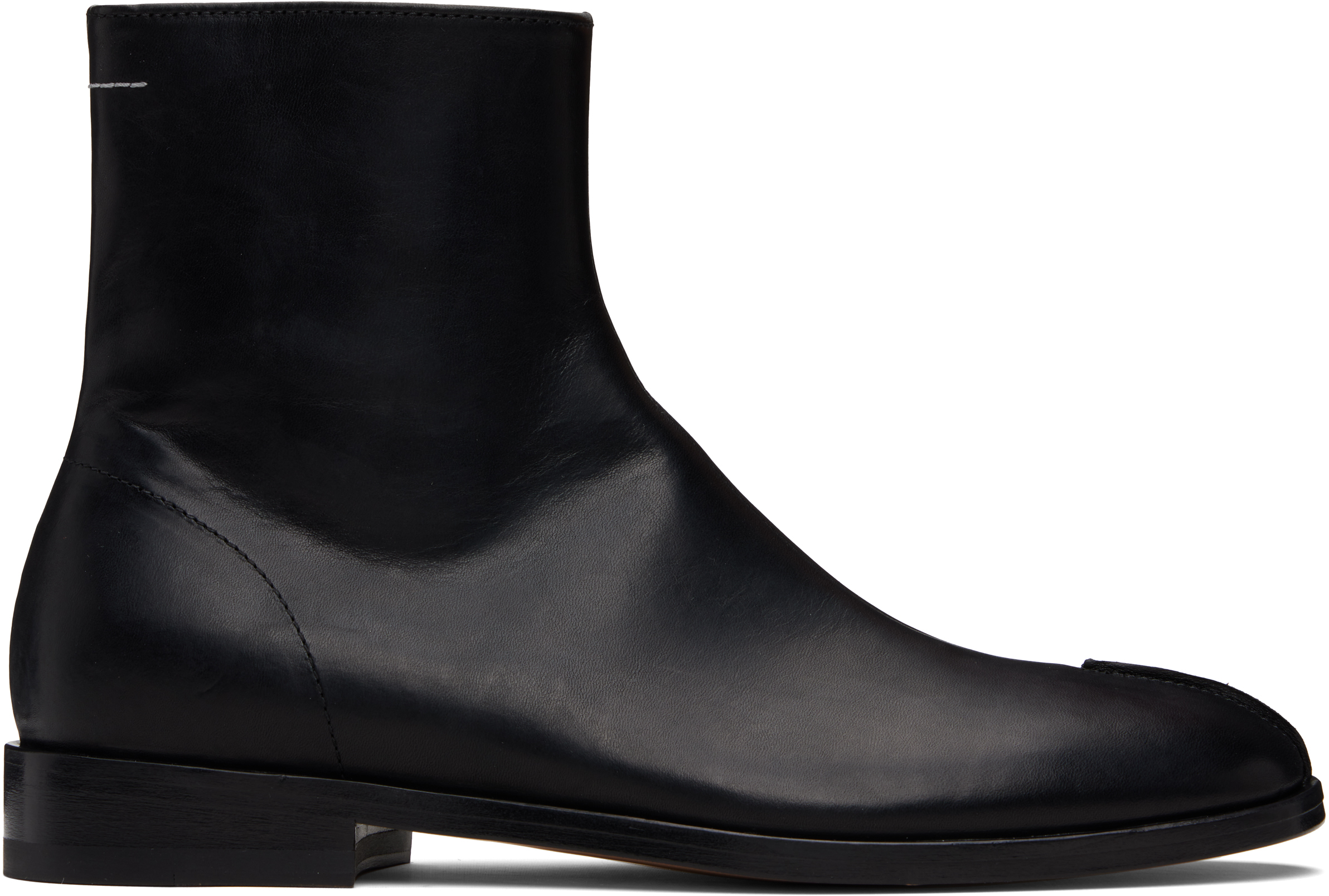 Mm6 Maison Margiela Black Shiny Vegetable Tanned Leather Trunk Boots In Black