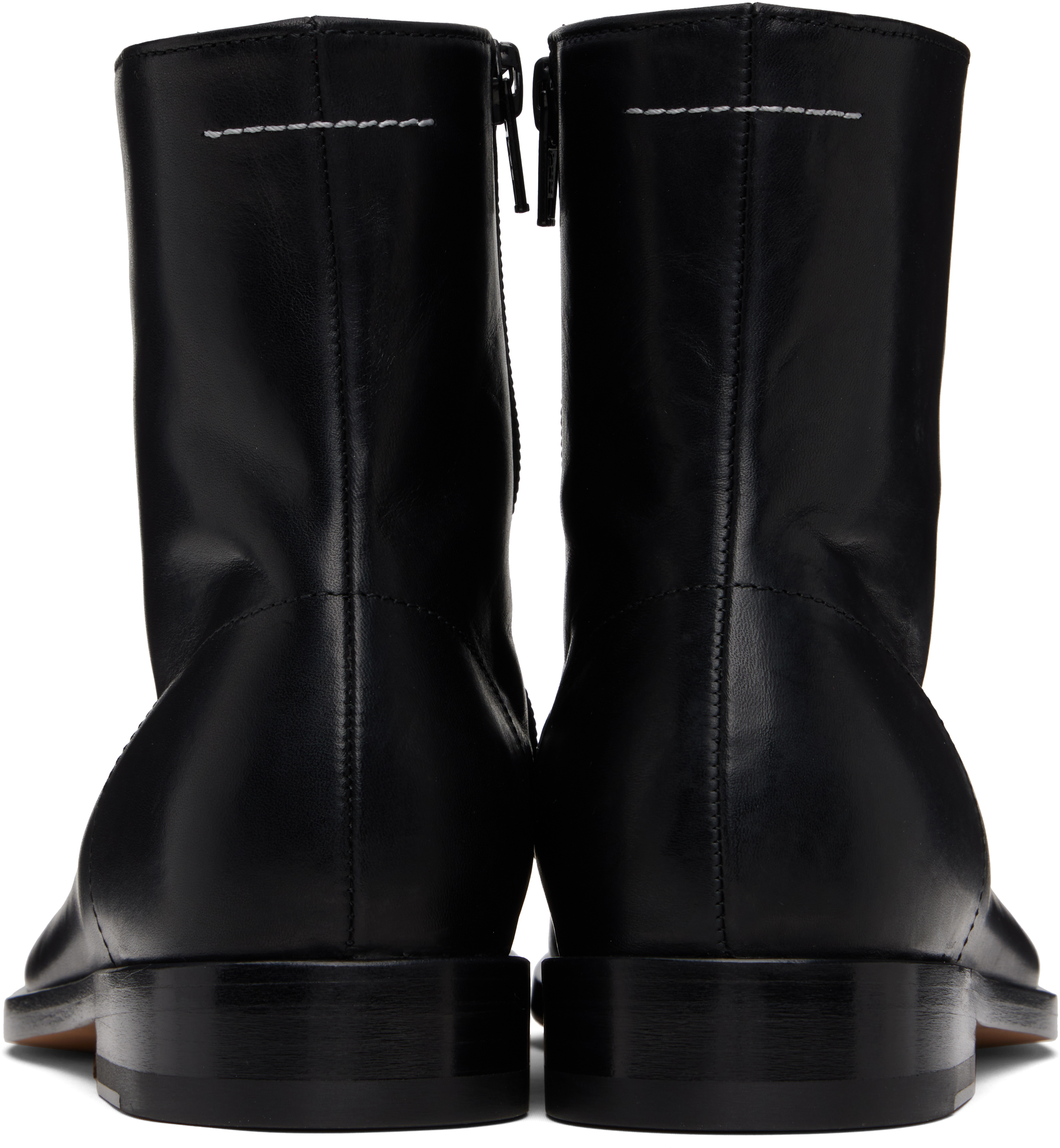 Mm6 Maison Margiela Black Shiny Vegetable Tanned Leather Trunk Boots In Black