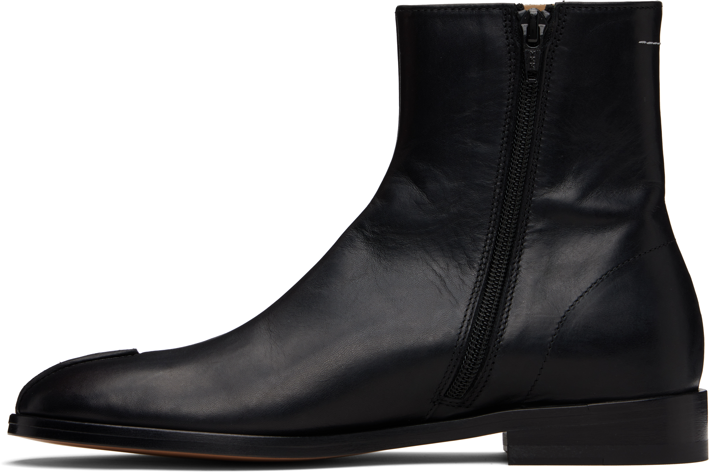 Mm6 Maison Margiela Black Shiny Vegetable Tanned Leather Trunk Boots In Black