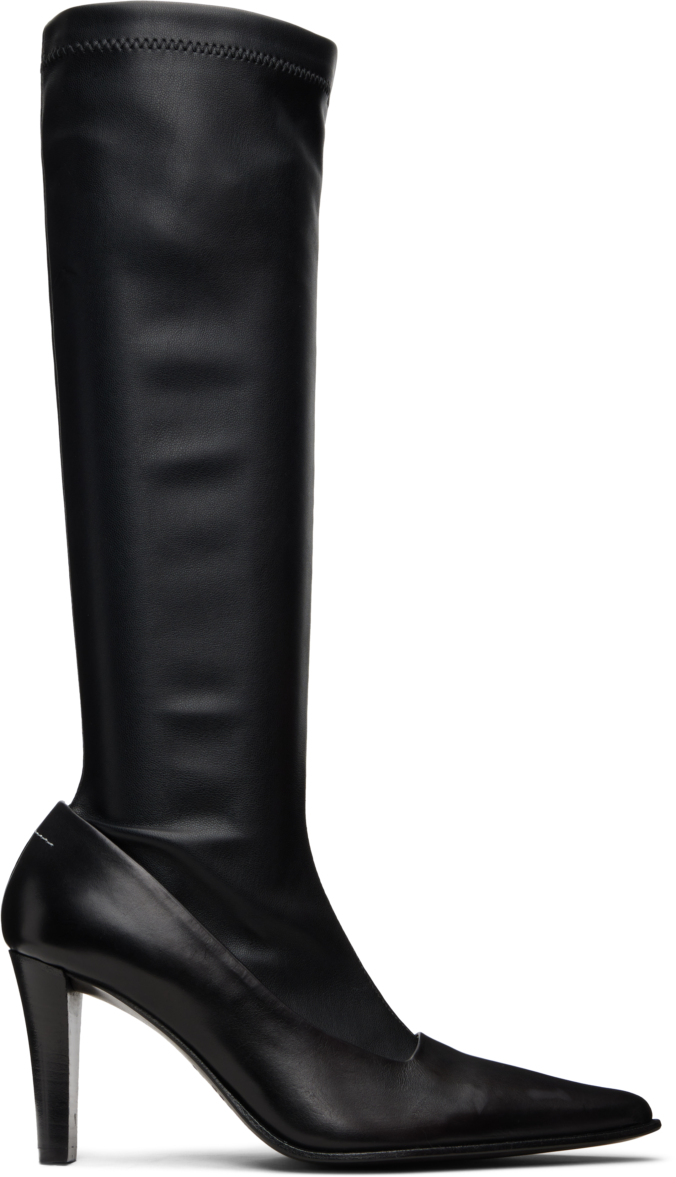 Bottes MM6 Maison Martin Margiela Cuir Noir Taille 36 - Talons Hauts, Neuves En Boîte