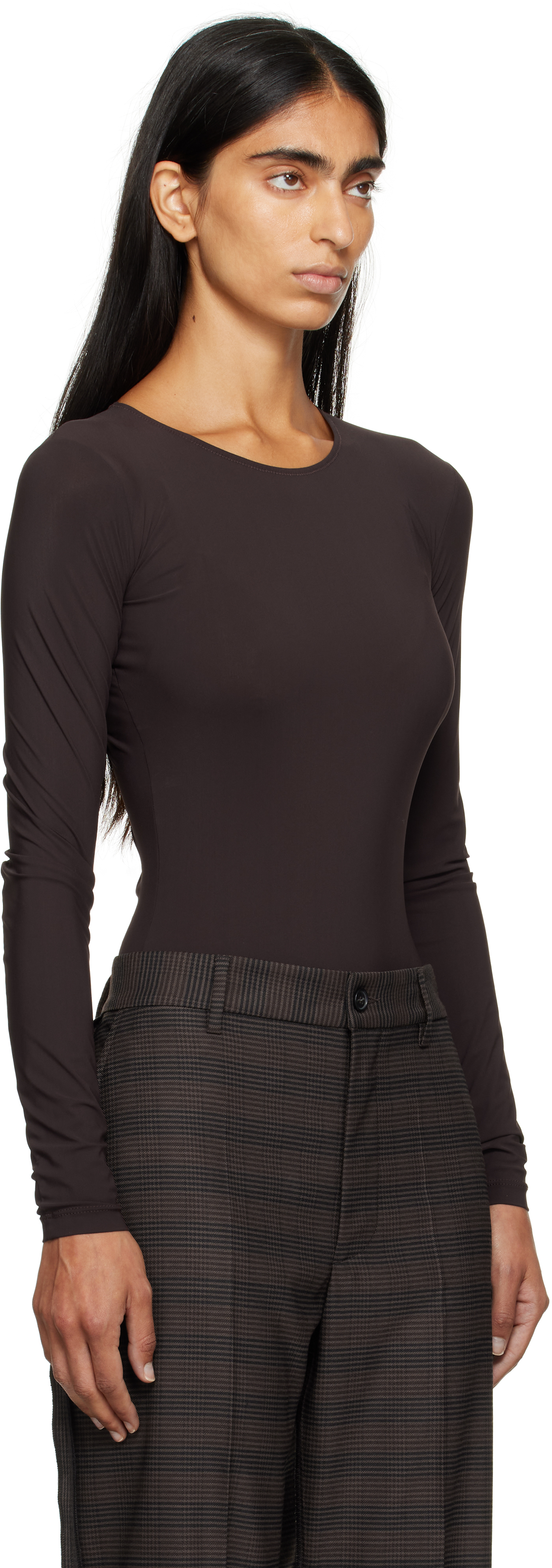 Mm6 Maison Margiela Brown Jersey Bodysuit In Black