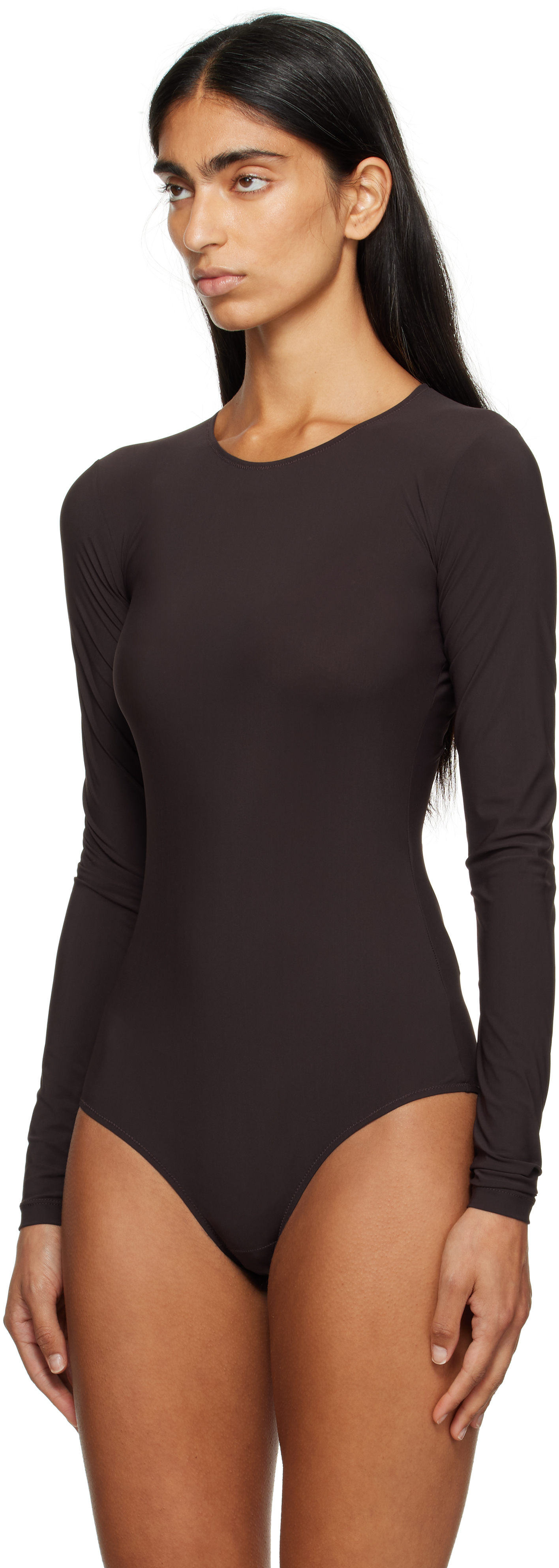 Mm6 Maison Margiela Brown Jersey Bodysuit In Black