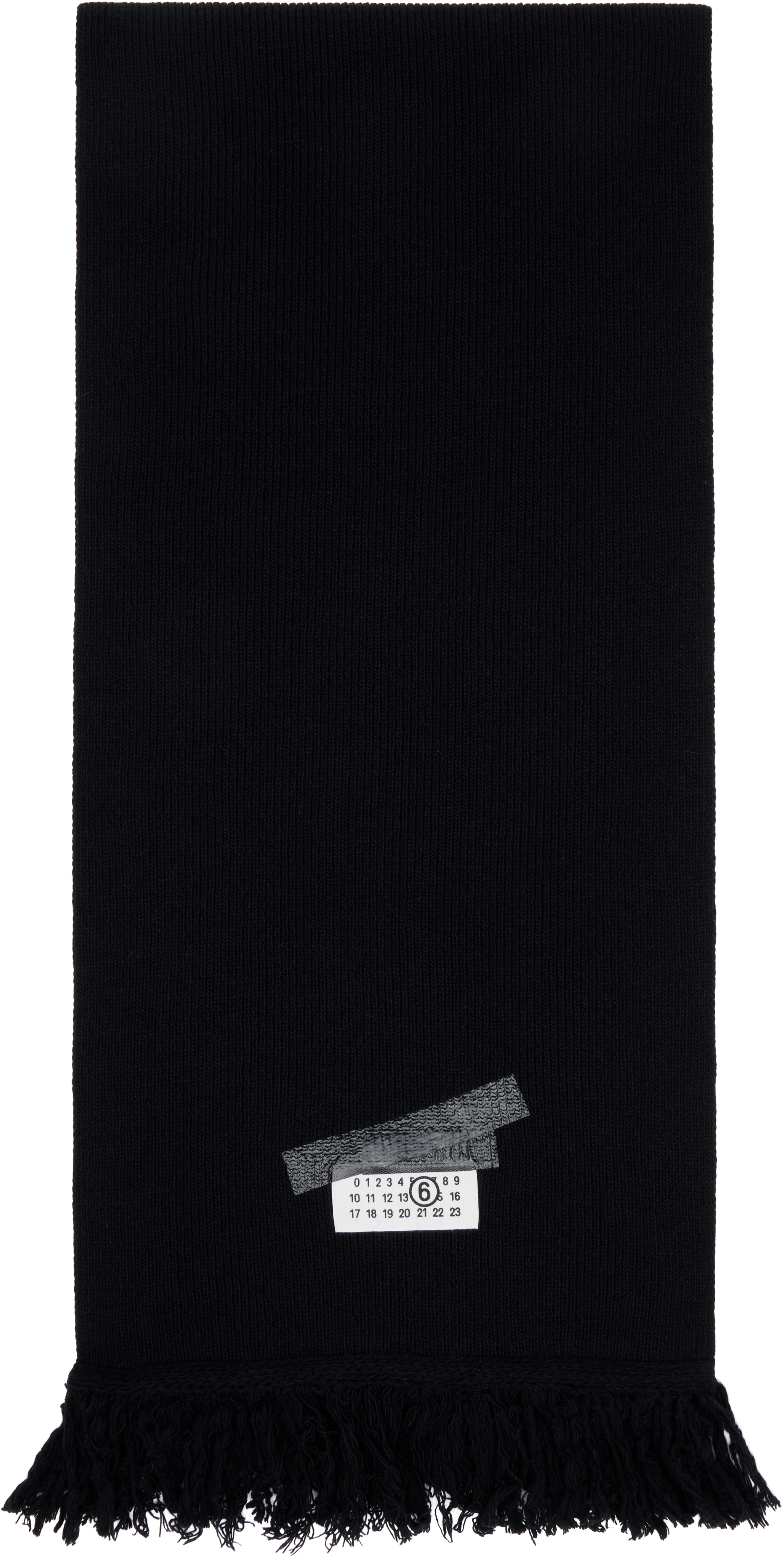 Black Taped Label Wool Scarf
