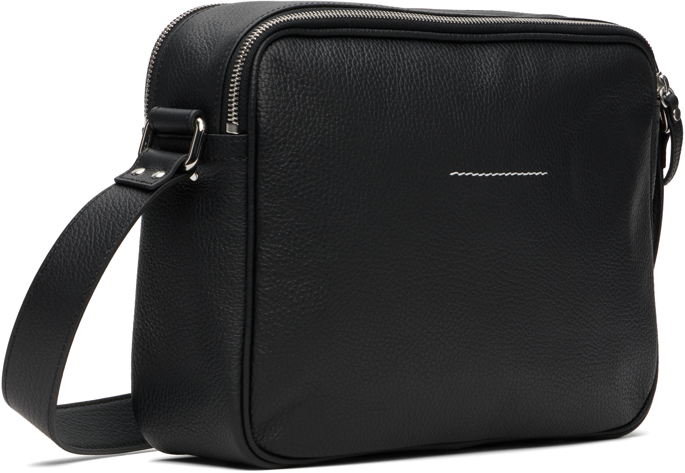 Mm6 Maison Margiela Textured Leather Messenger Bag In Black
