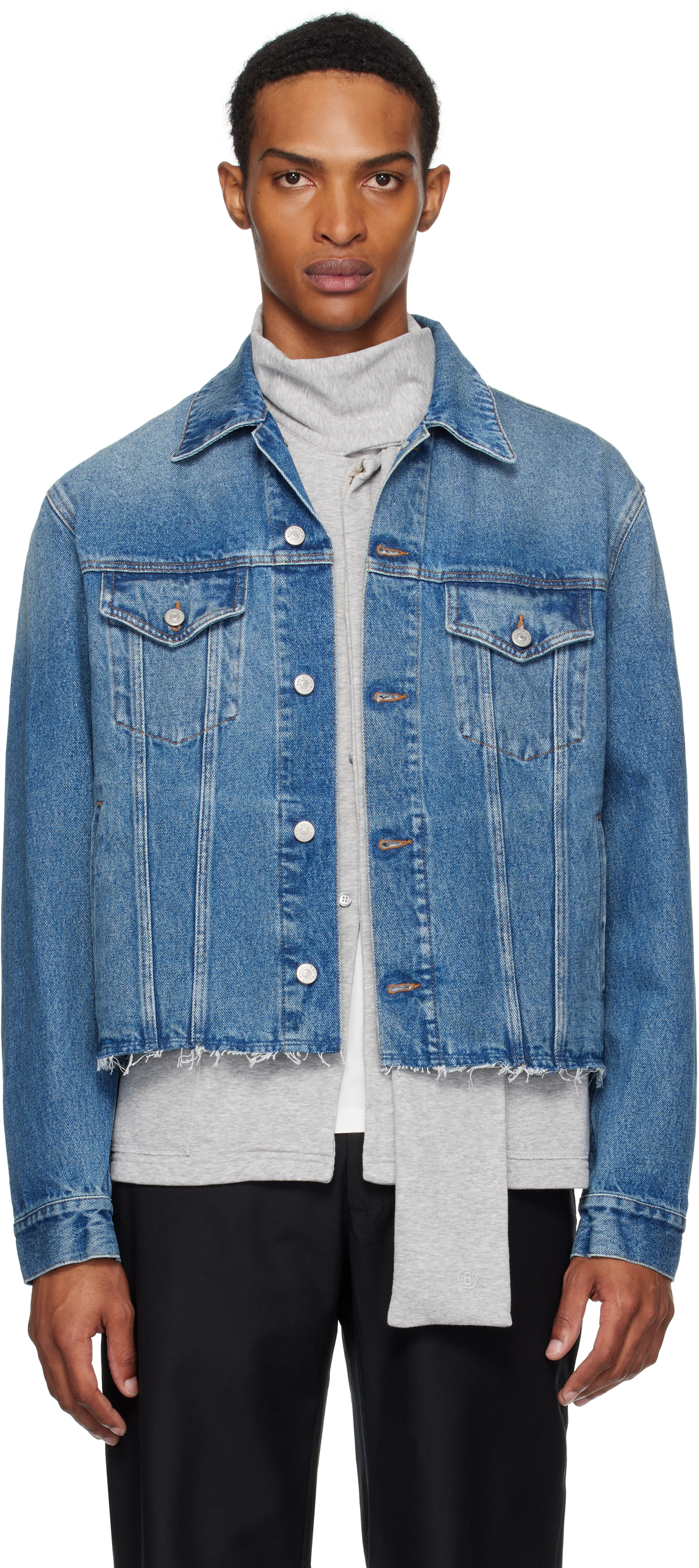 Blue Frayed Denim Jacket