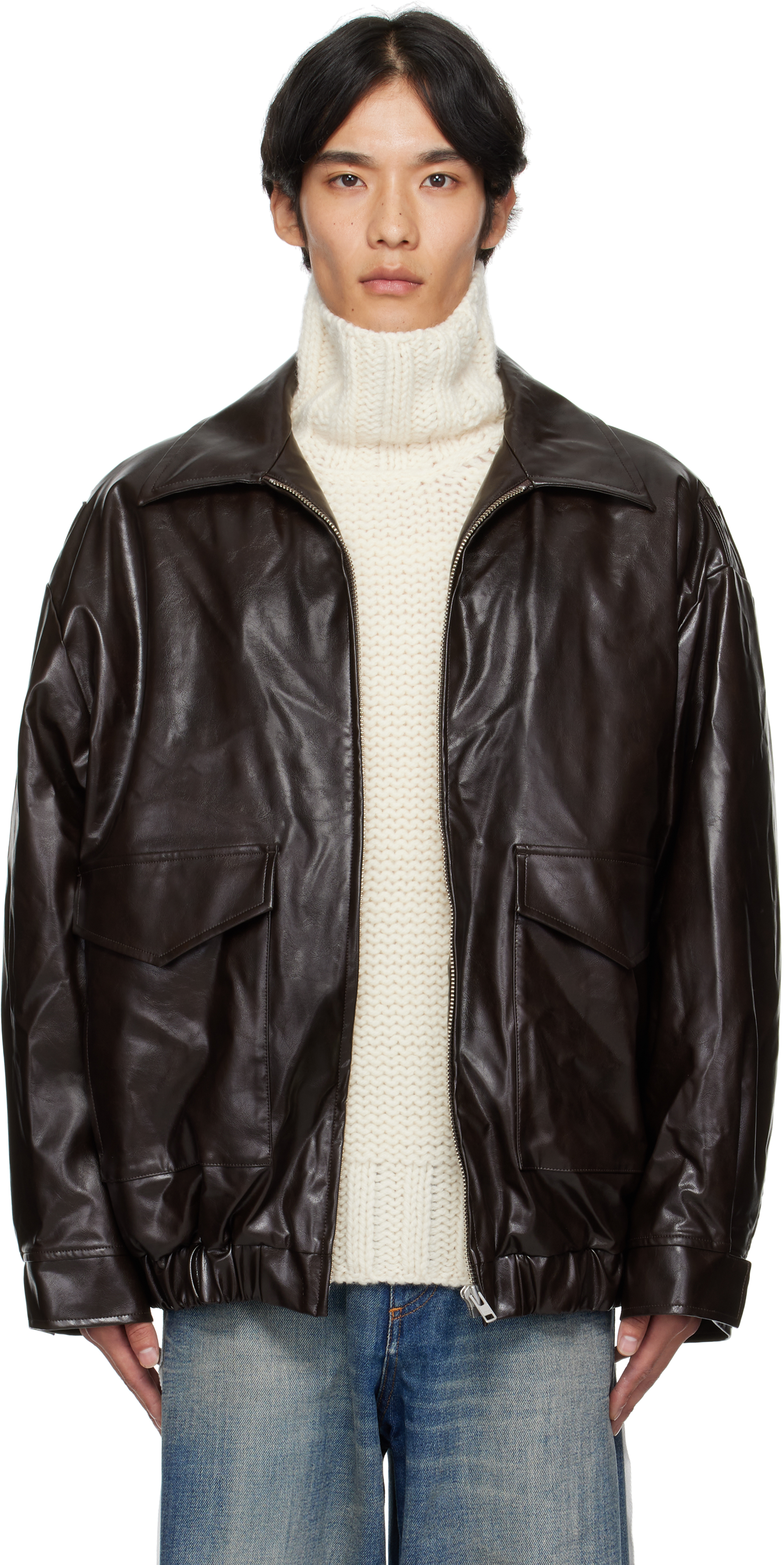 Burgundy Sports Faux-Leather Jacket