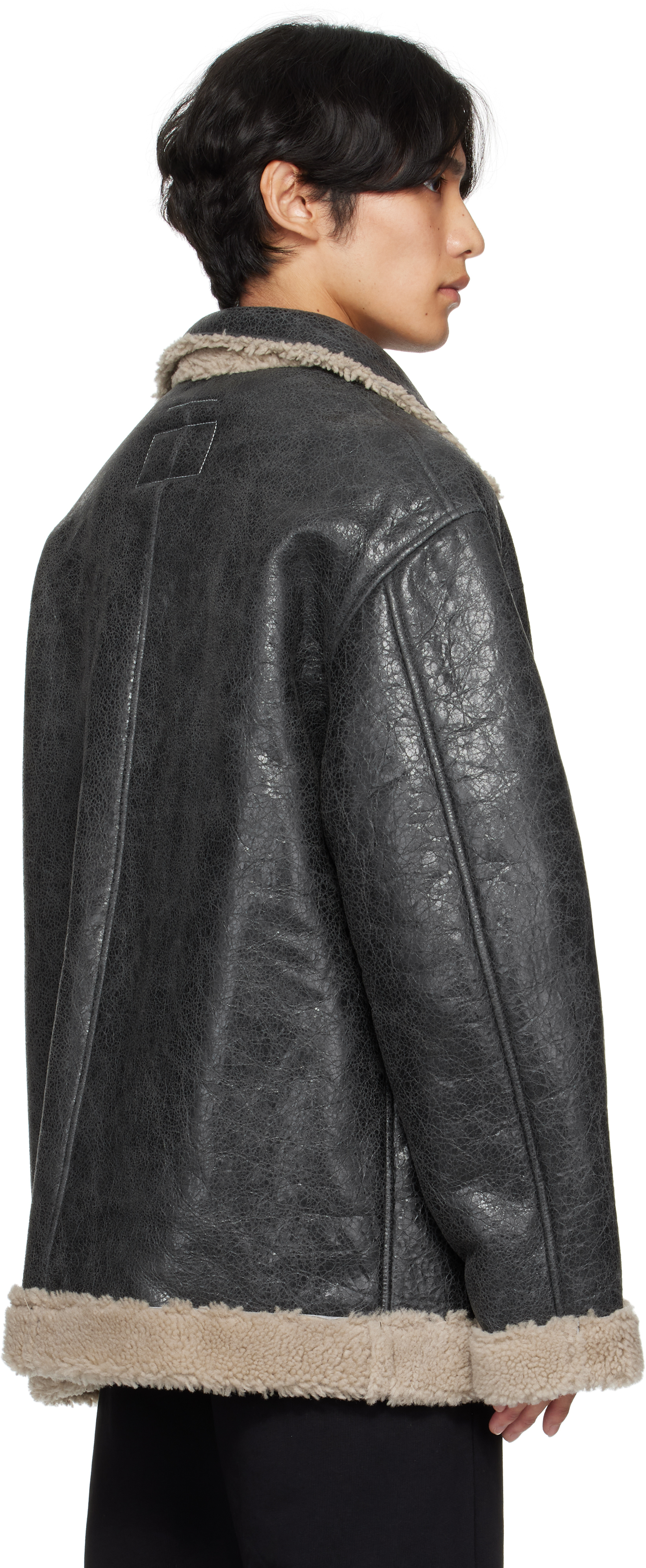 Mm6 Maison Margiela Leather Shearling Reversible Jacket In Black