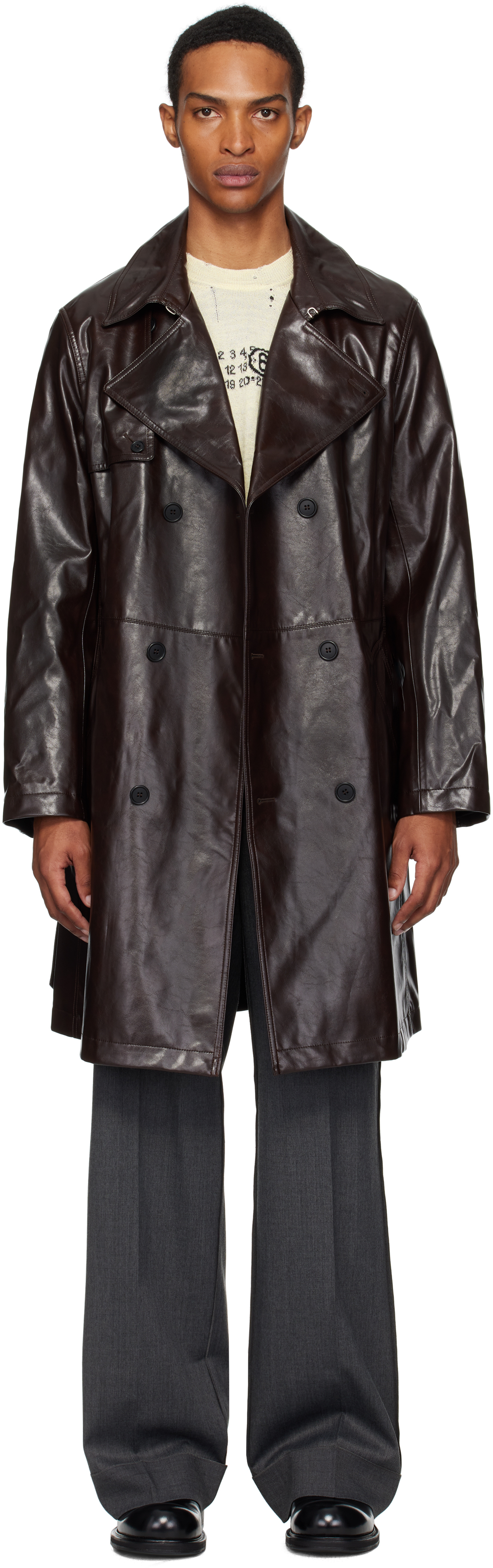 Burgundy Rain Faux-Leather Trench Coat
