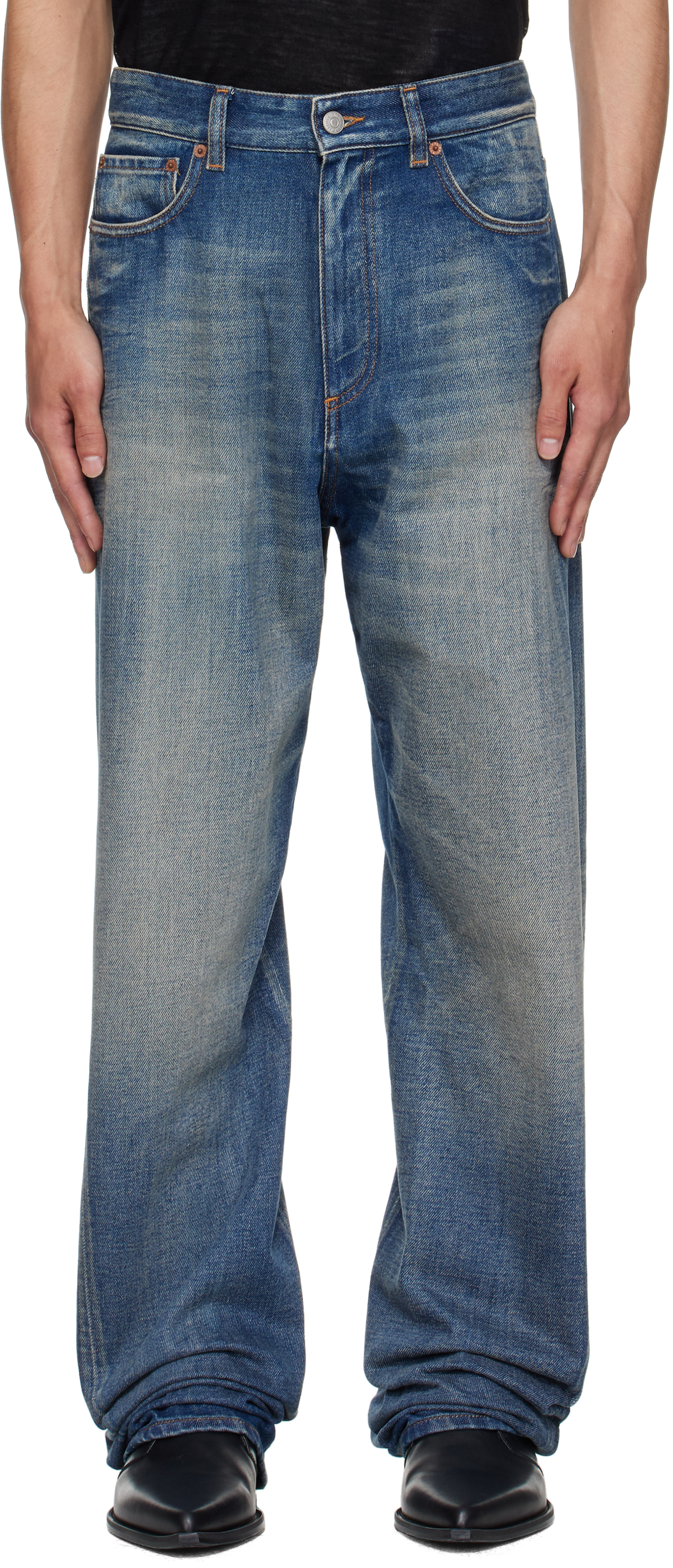 MM6 Maison Margiela ブルーワイドレッグデニム MM6 Maison Margiela: ブルー ワイドレッグジーンズ | SSENSE 日本