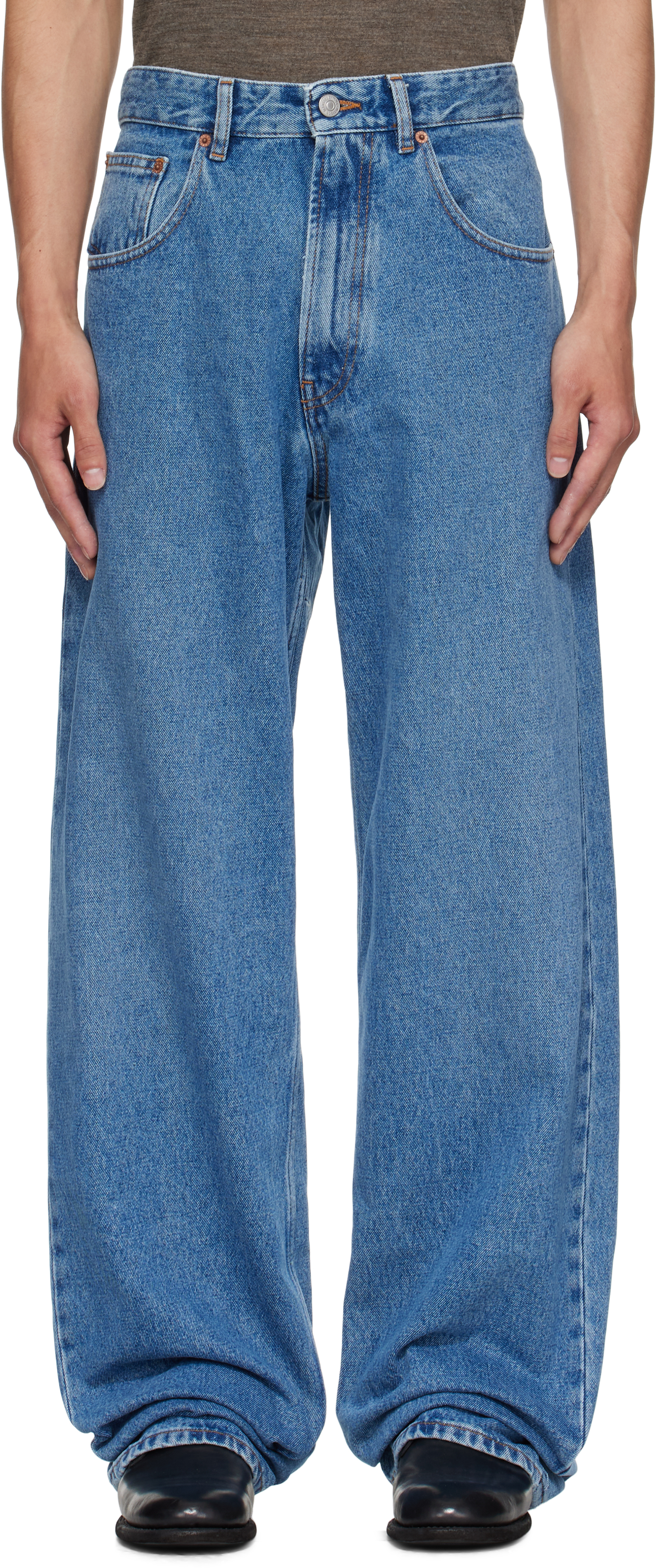 MM6 Maison Margiela ダークブルーワイドレッグジーンズ　36 MM6 Maison Margiela: ブルー ワイドレッグジーンズ | SSENSE 日本