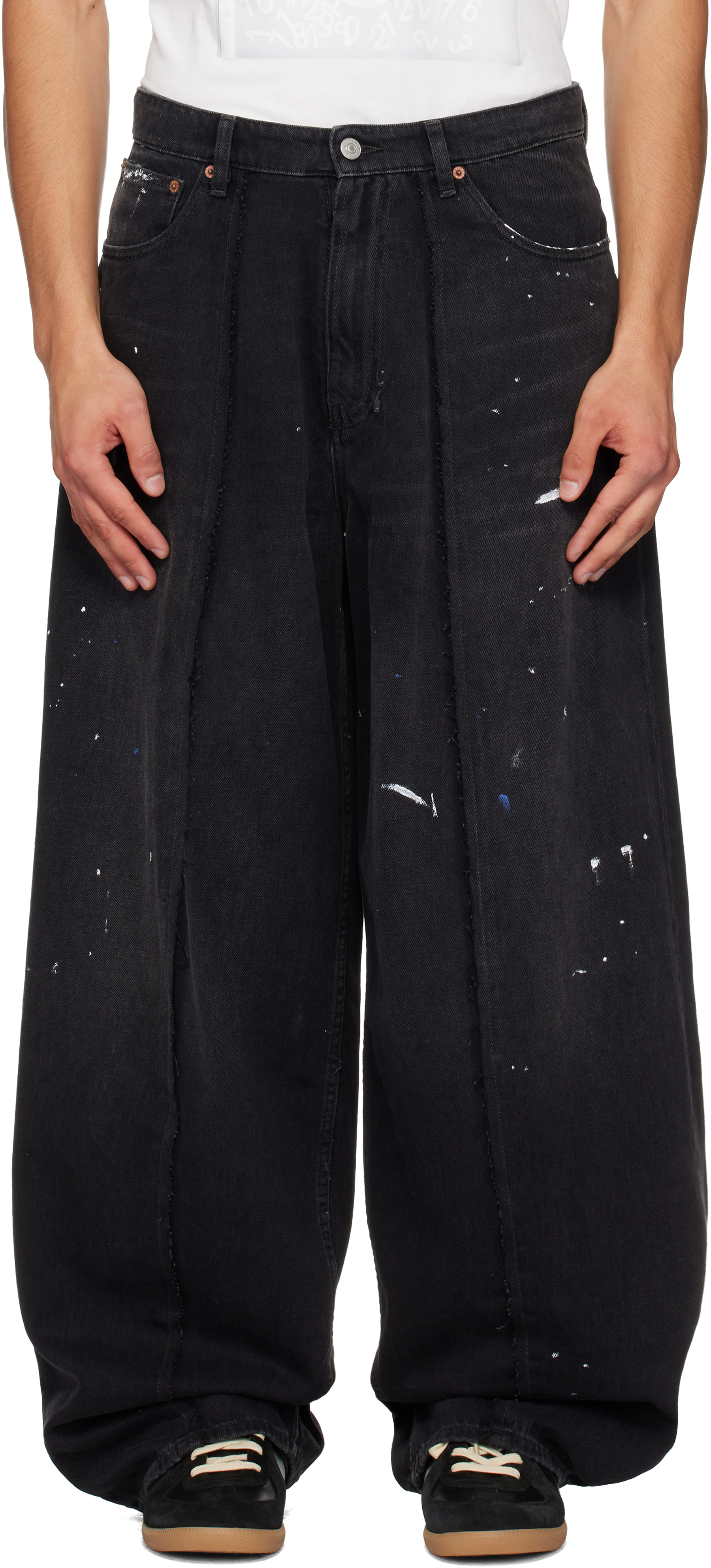 MM6 Maison Margiela: ブラック ワイドレッグジーンズ | SSENSE 日本