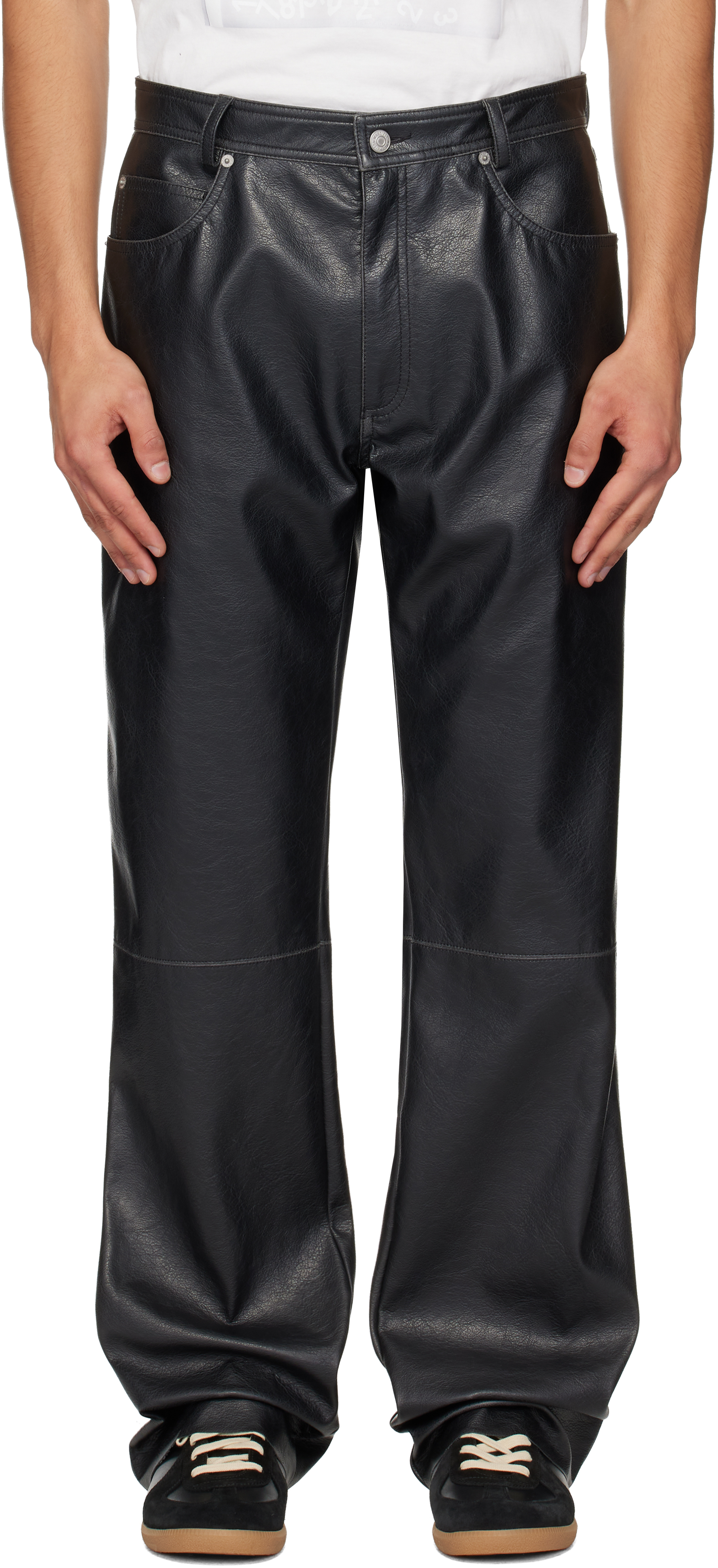 Black 5 Pockets Faux-Leather Pants by MM6 Maison Margiela on Sale