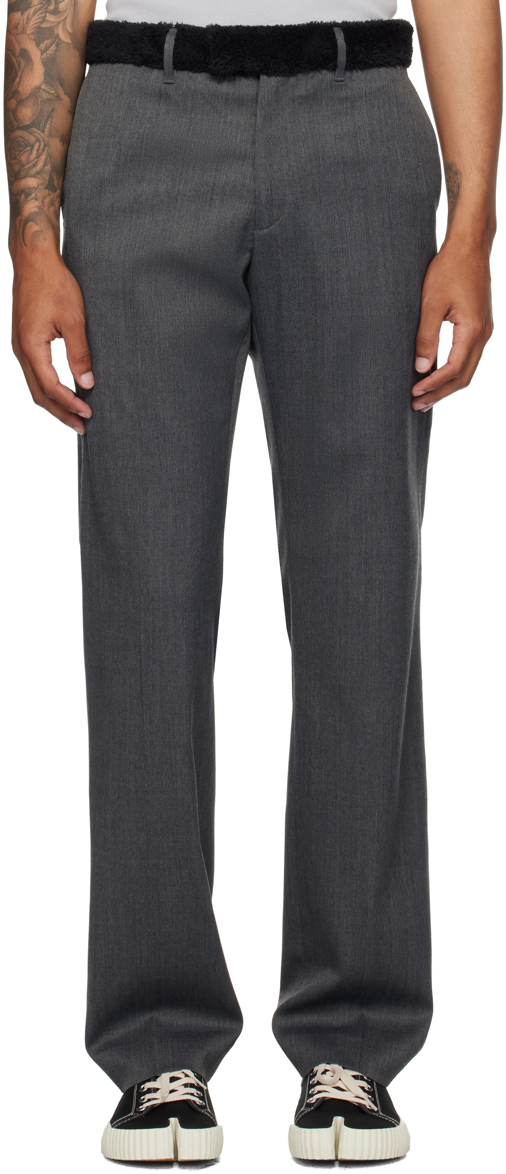 Black Fleece Trim Trousers