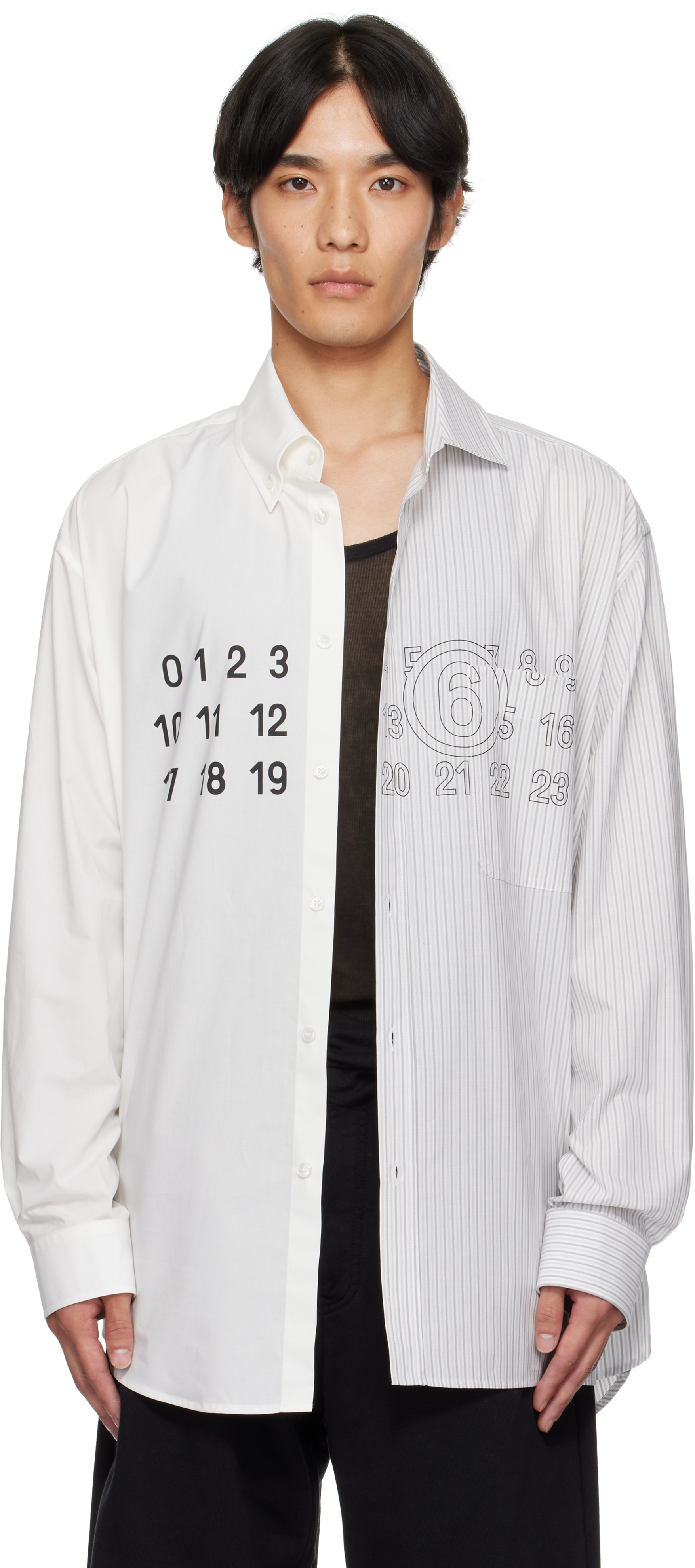 Mm6 Maison Margiela White & Gray Striped Long Sleeve Shirt In Gold