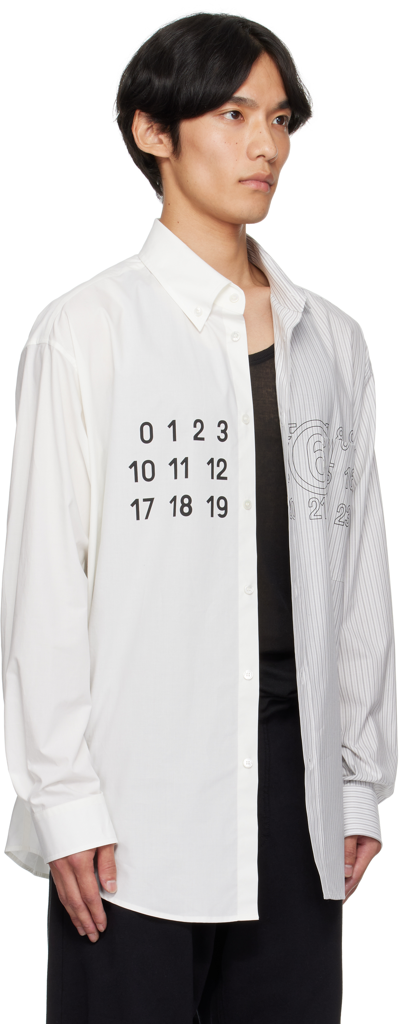 Mm6 Maison Margiela White & Gray Striped Long Sleeve Shirt In Gold