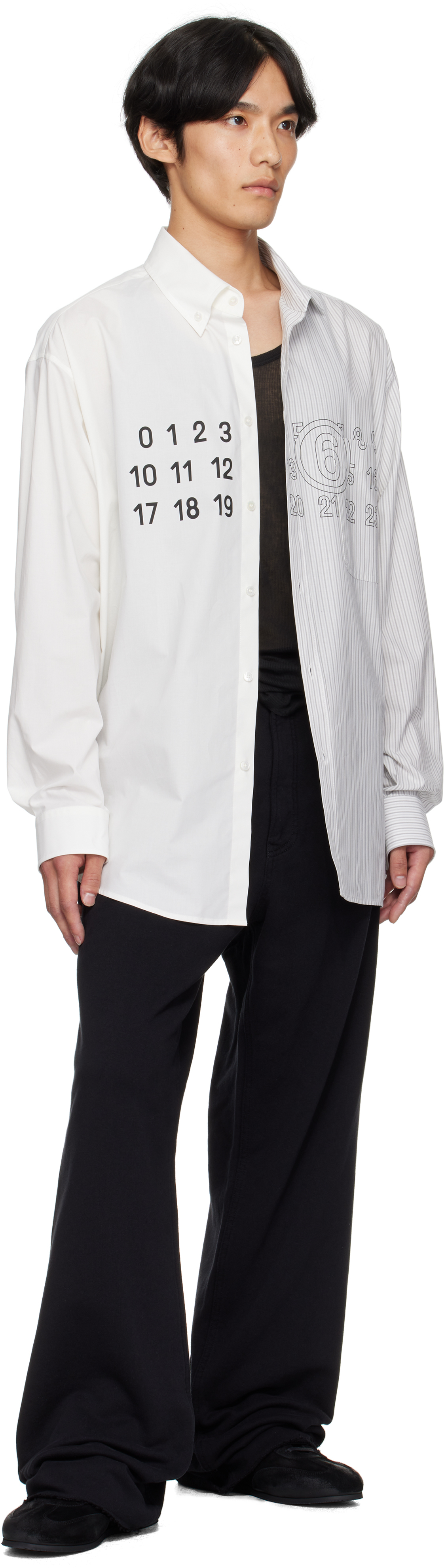 Mm6 Maison Margiela White & Gray Striped Long Sleeve Shirt In Gold