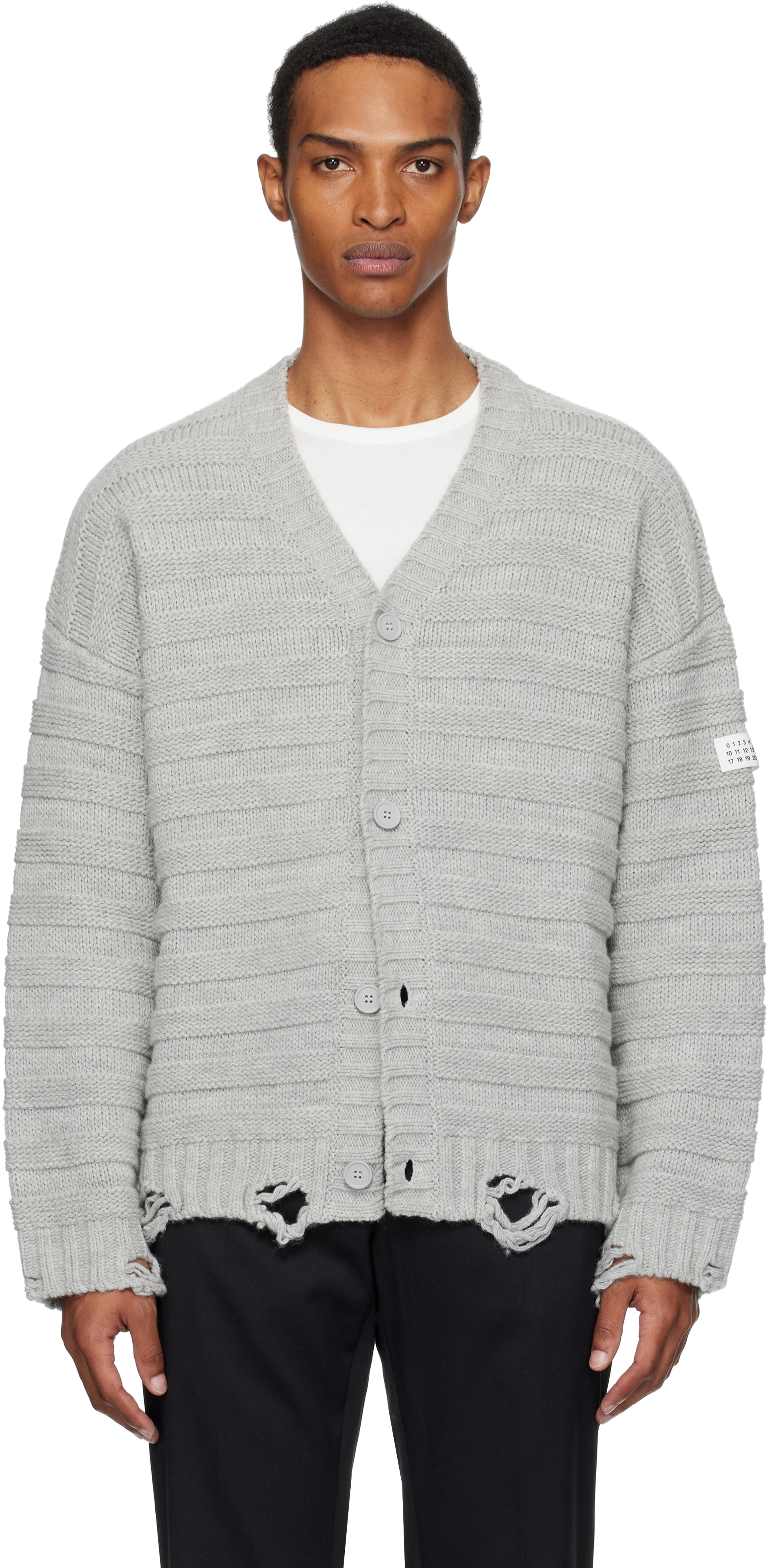 MM6 Maison Margiela: グレー ウール カーディガン | SSENSE 日本