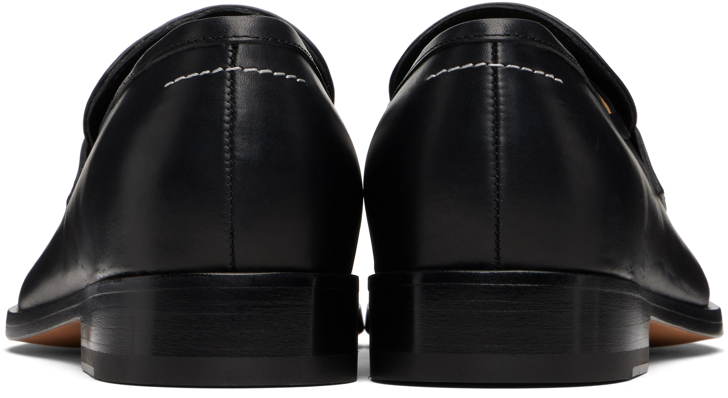 Mm6 Maison Margiela Split-toe Loafers In Black Calf Leather In Black