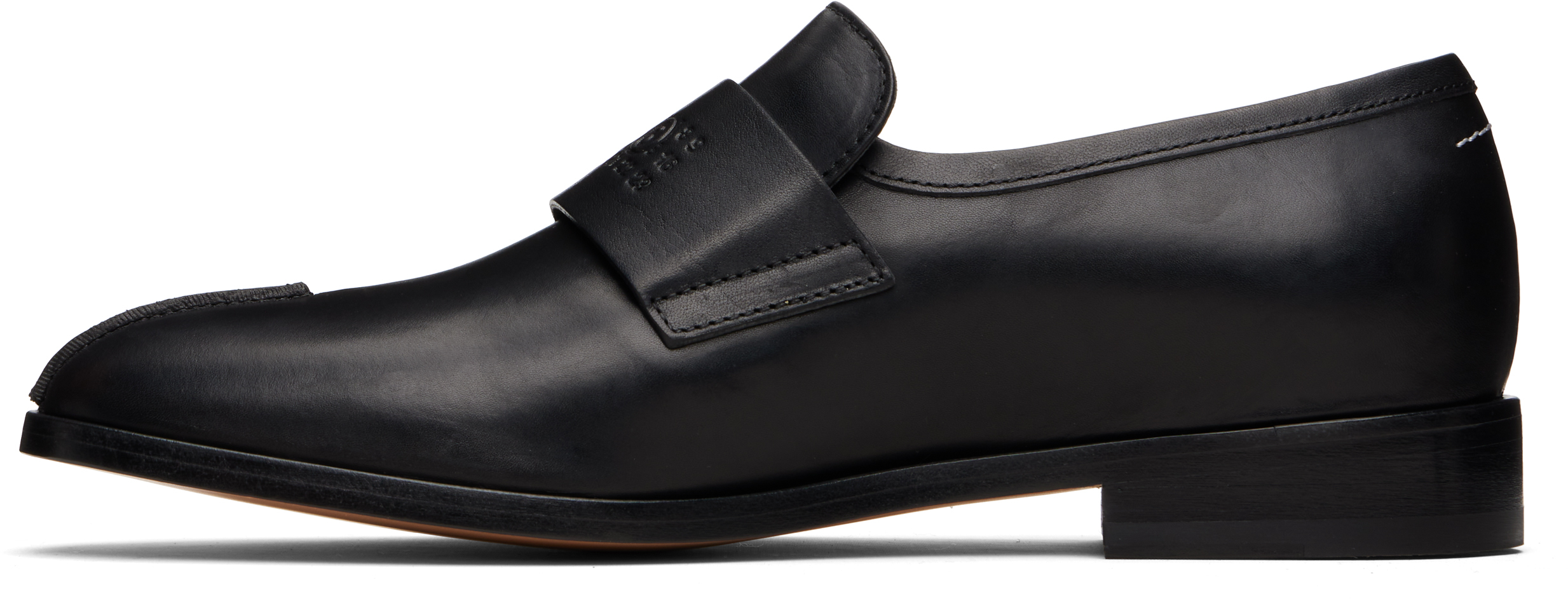 Mm6 Maison Margiela Split-toe Loafers In Black Calf Leather In Black