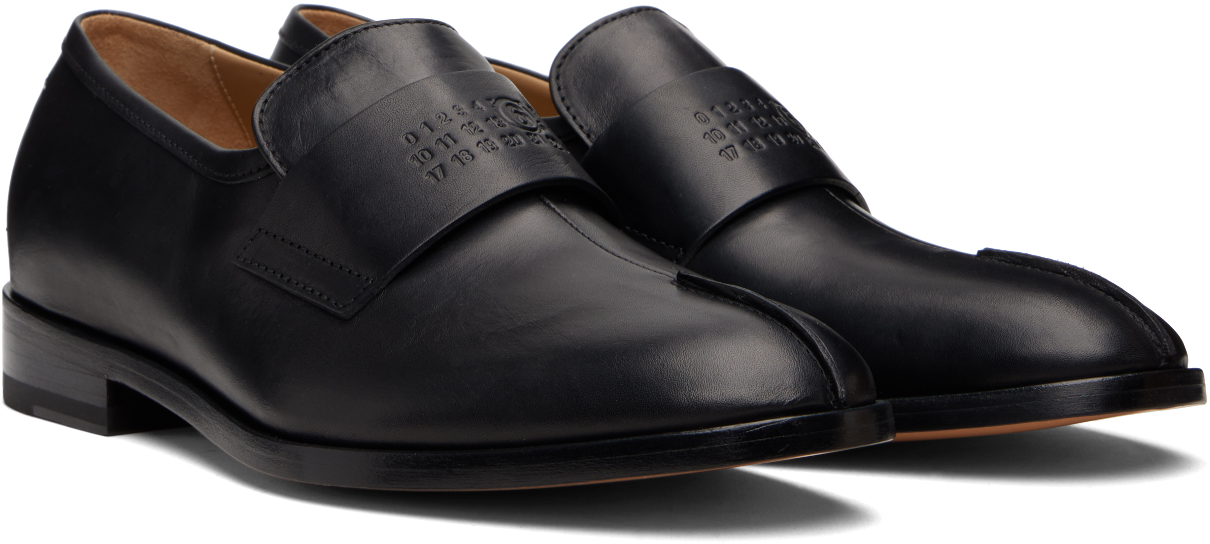 Mm6 Maison Margiela Split-toe Loafers In Black Calf Leather In Black