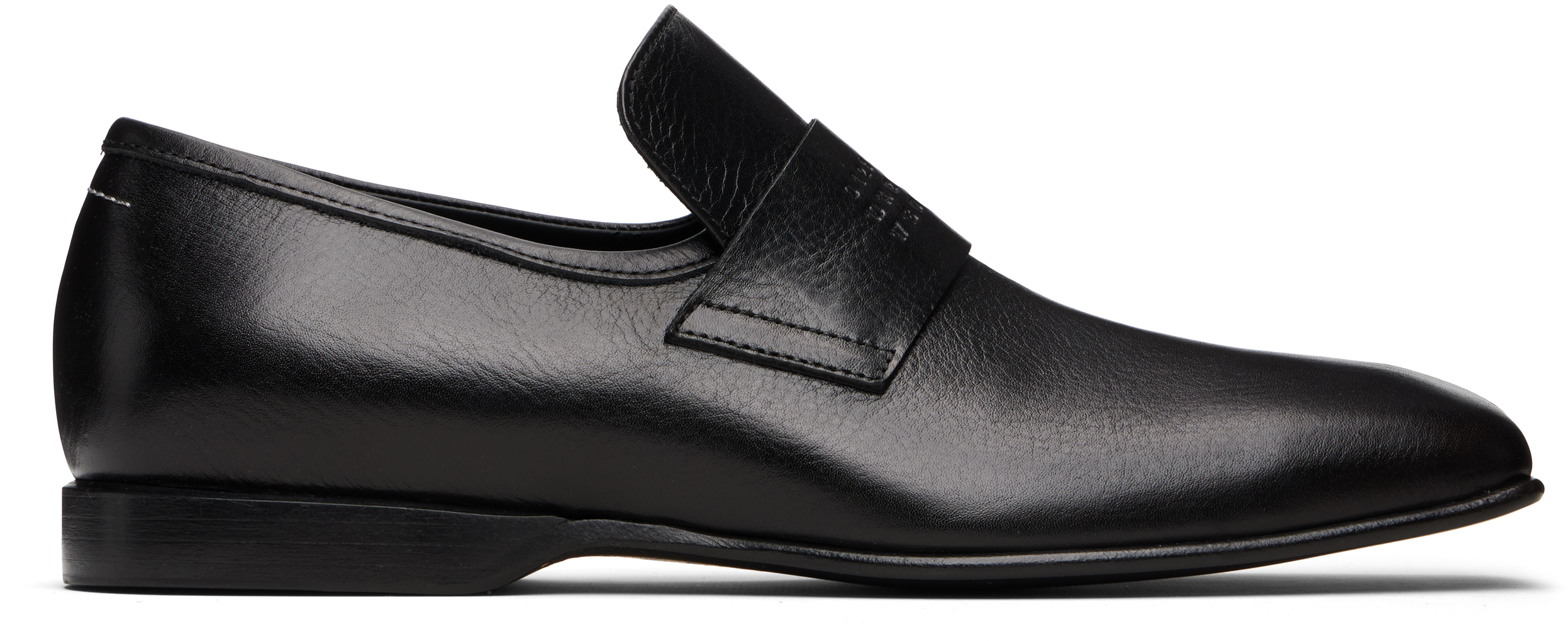 Mm6 Maison Margiela Refined Black Leather Loafers With Embossed Strap Detail In White