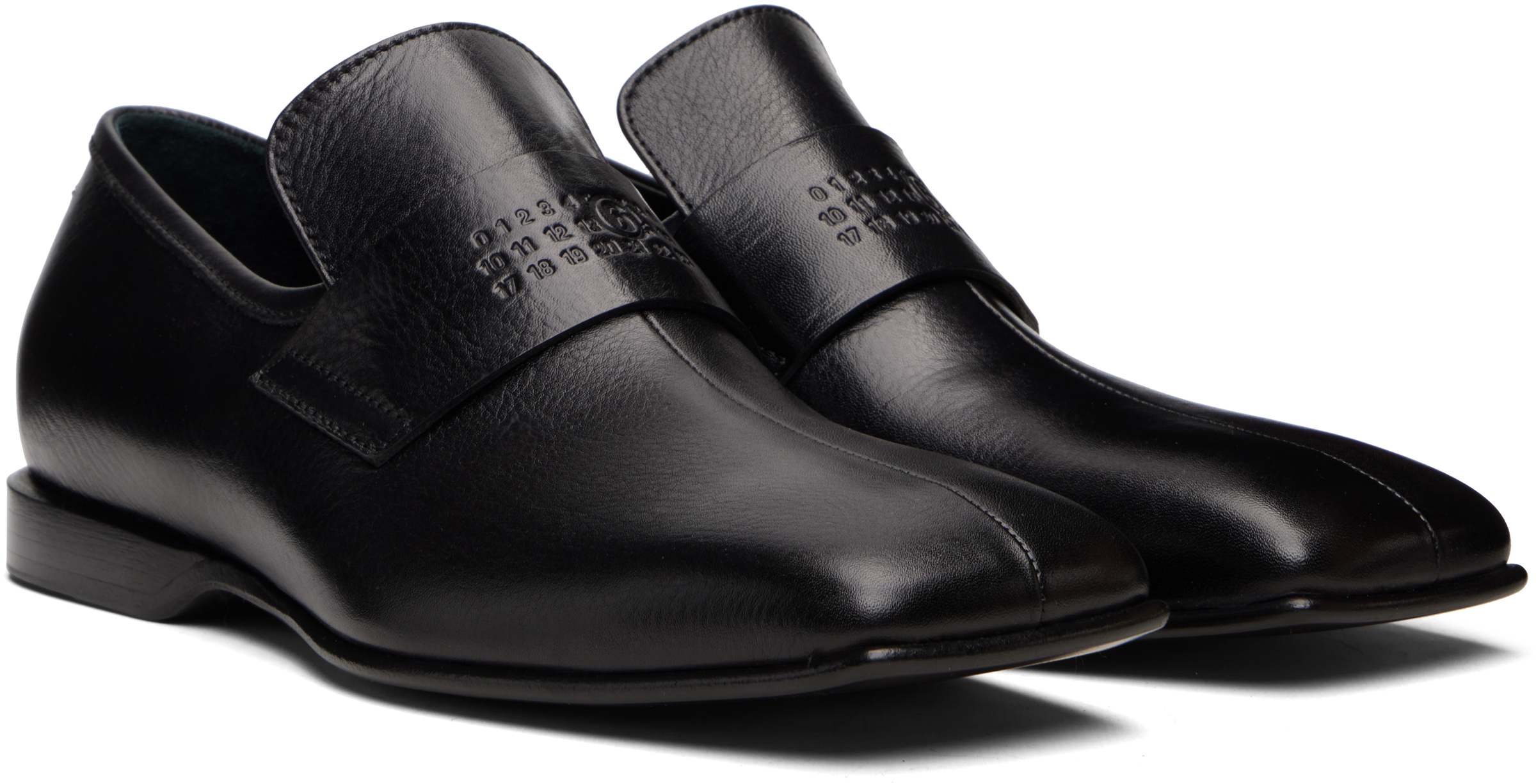 Mm6 Maison Margiela Refined Black Leather Loafers With Embossed Strap Detail In White