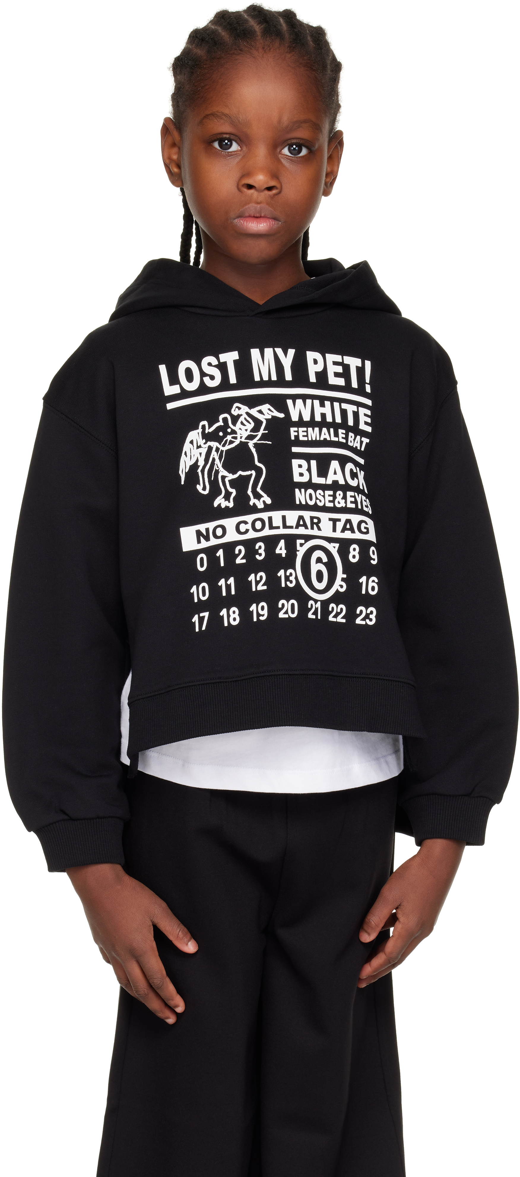 Kids Black Printed-Logo Hoodie by MM6 Maison Margiela on Sale