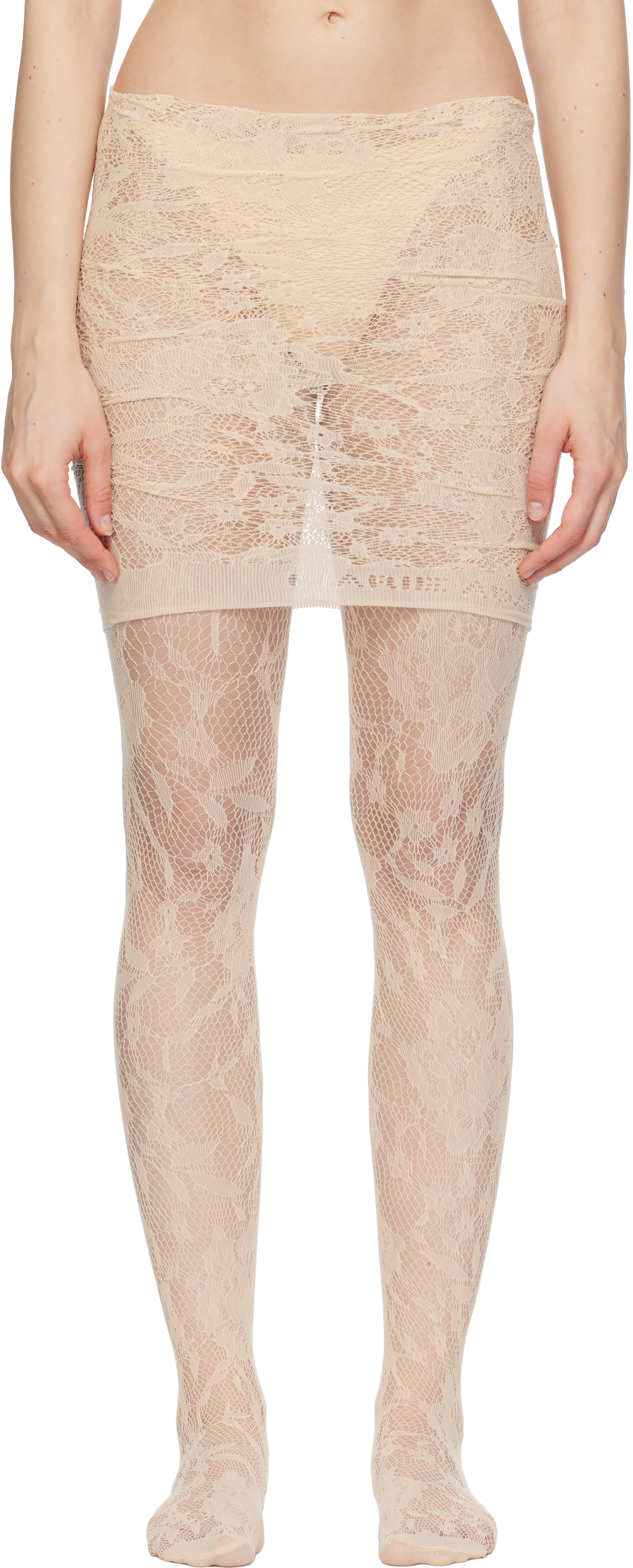 Beige Lace Miniskirt