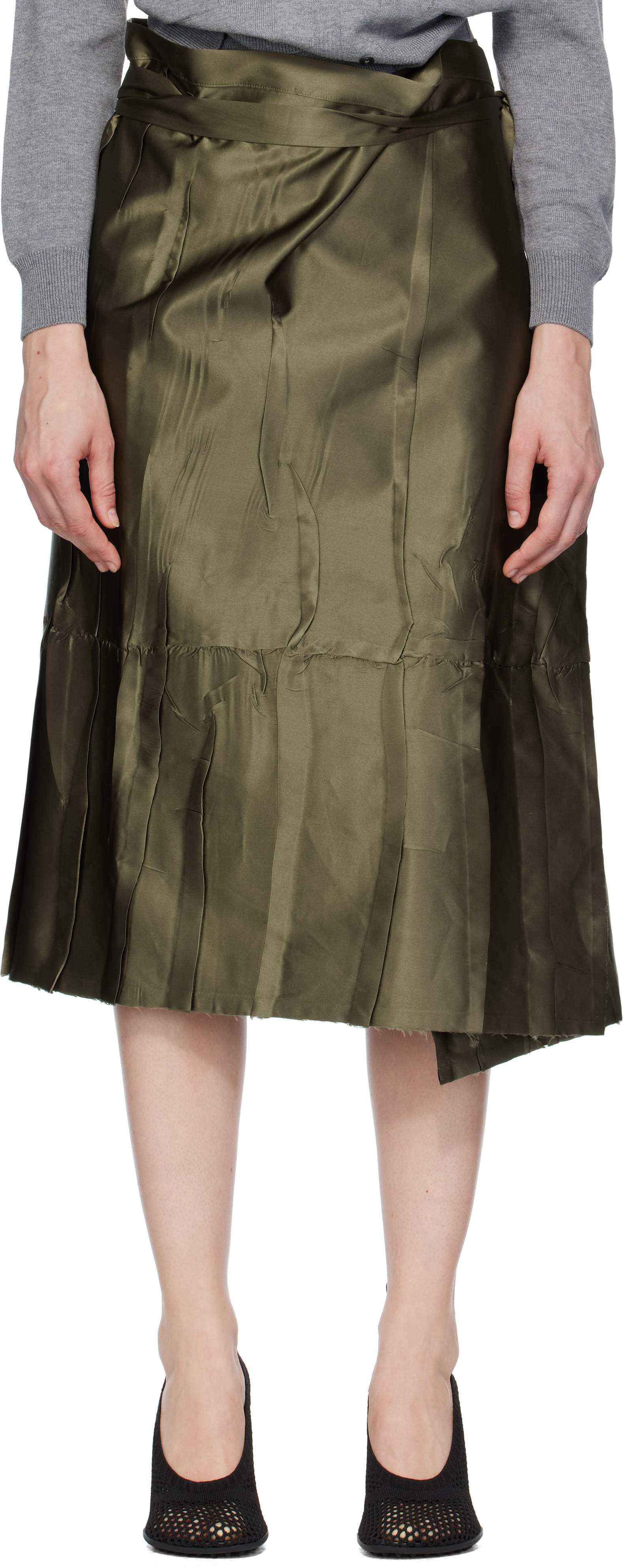 【関税込み】MARIE ADAM-LEENAERDT ミディアムスカート MARIE ADAM-LEENAERDT: カーキ Apron Flat ミディアムスカート