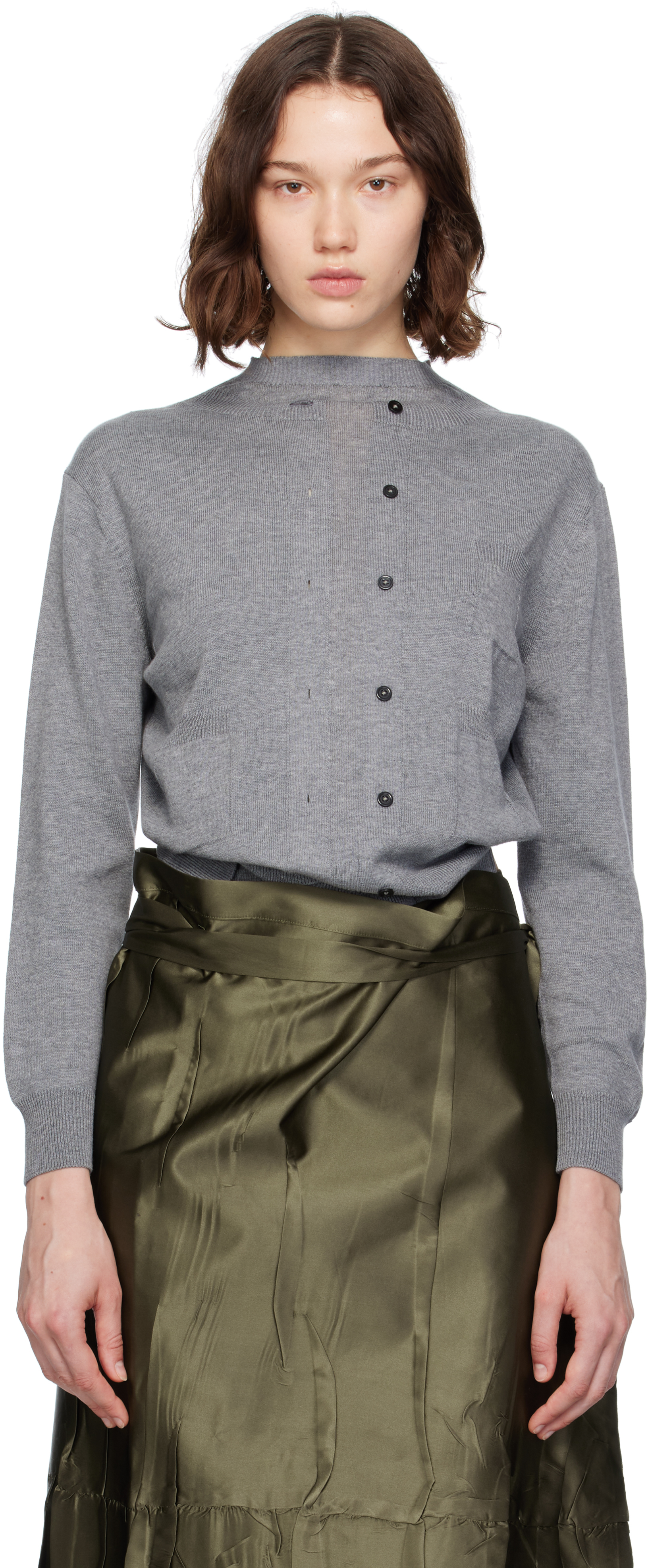 Marie Adam-leenaerdt Gray Trompe L'oeil Cardigan
