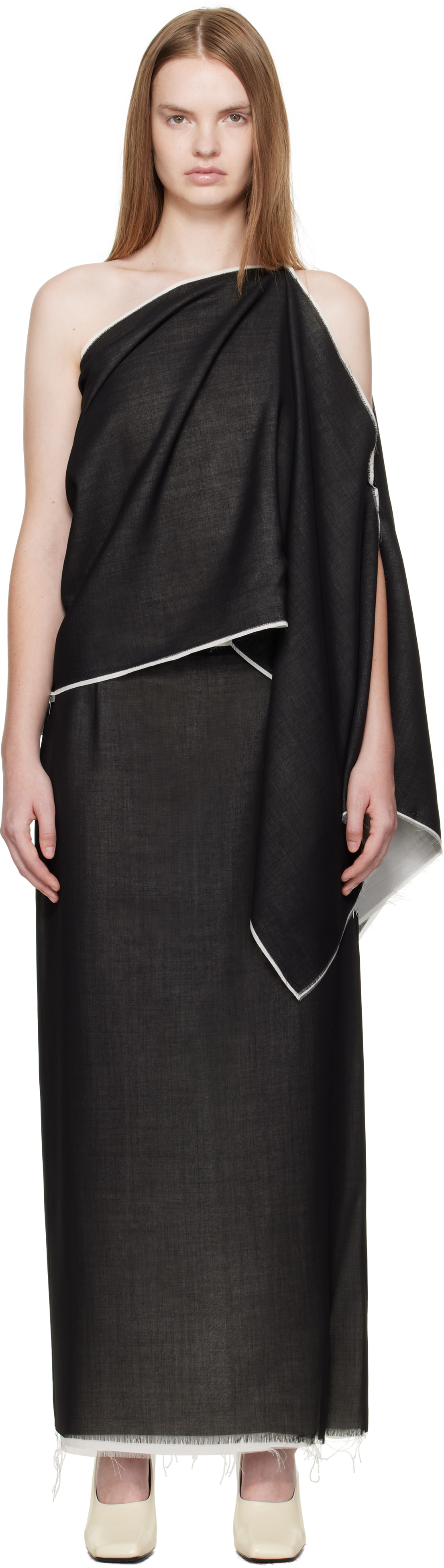 La Collection Black Macha Raw Scarf Top In Multi