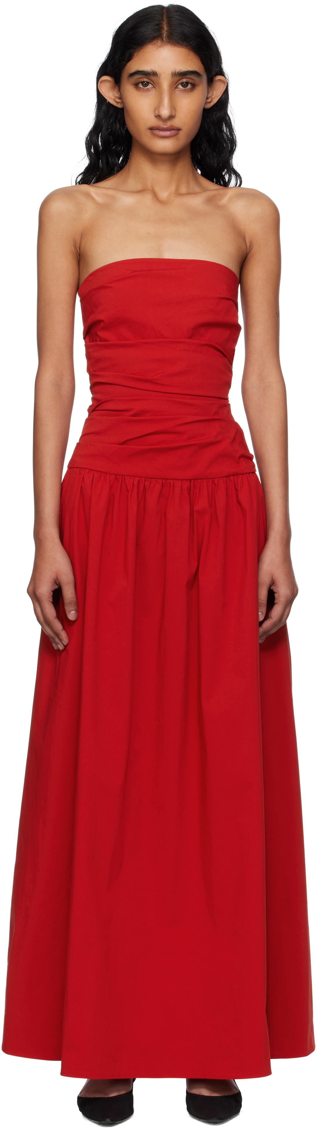 strapless open back dress Shop Best Red Gathered Tiered Dress for Women Online Order Now at JOVI India