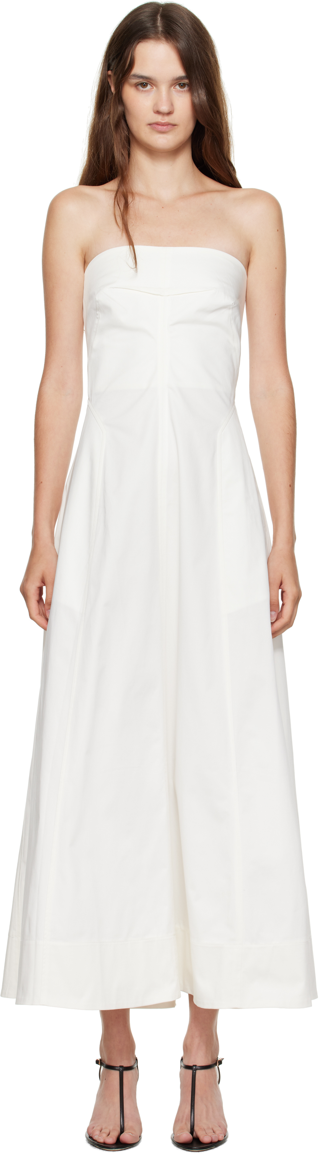 Off-White Sculpted Cotton Strapless Midi Dress by St. Agni on Sale