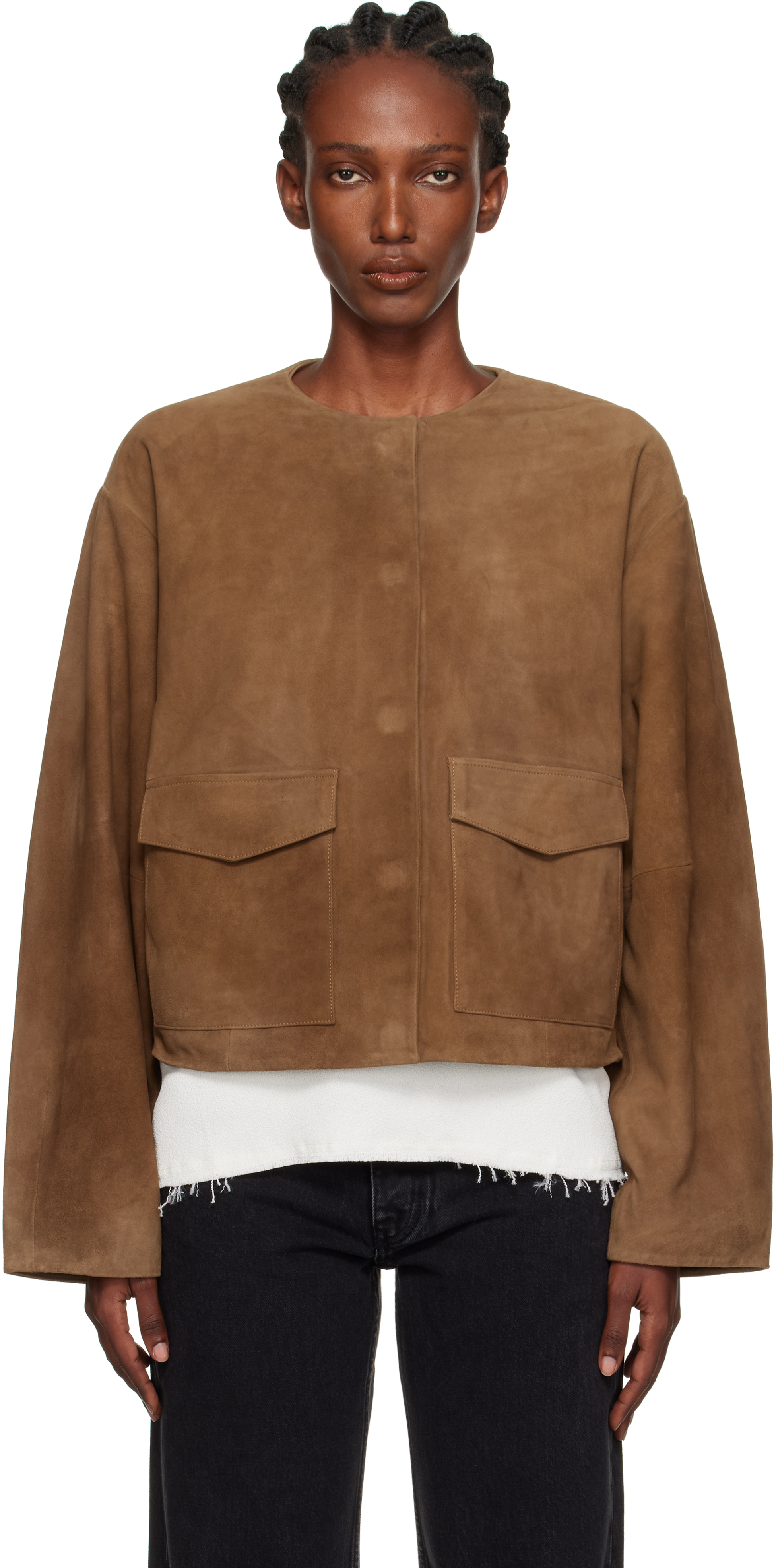 Tan Utility Cocoon Suede Jacket