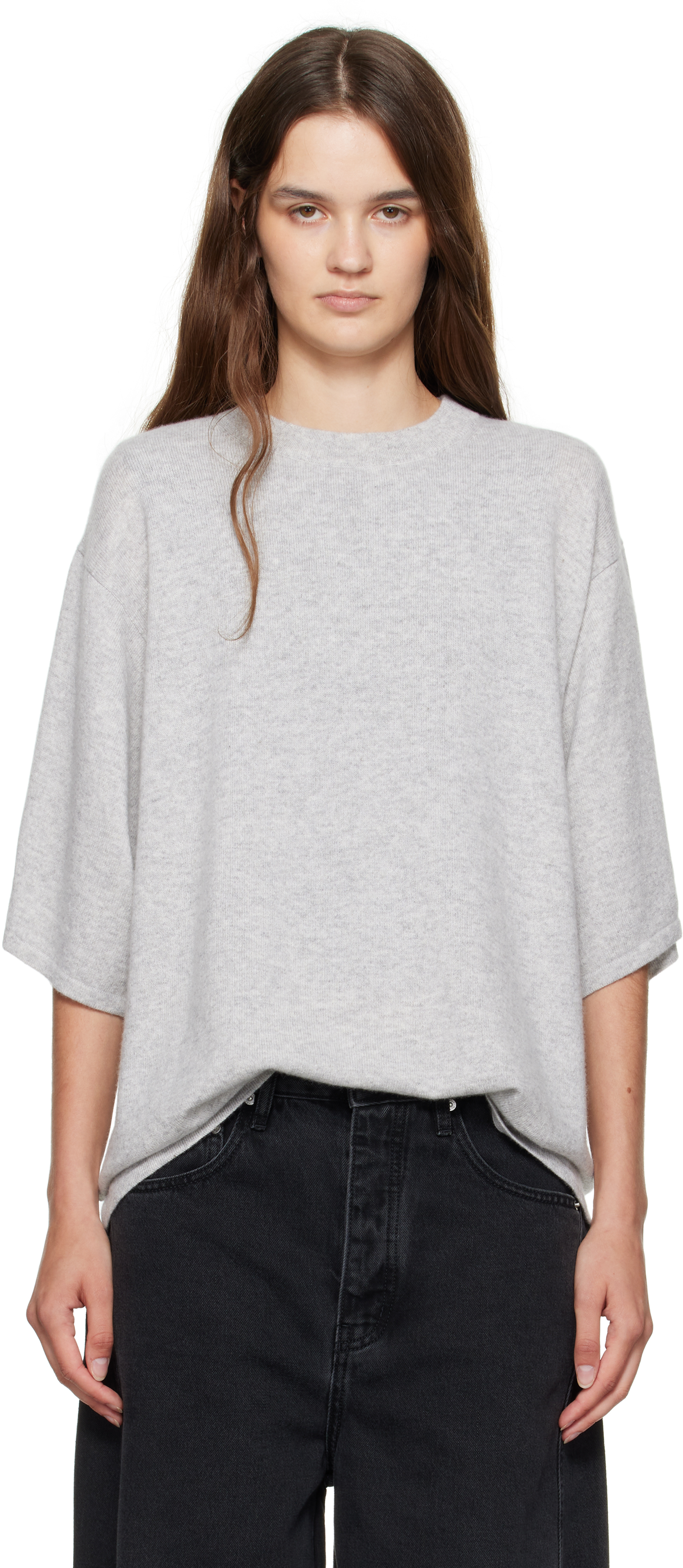 【関税込み】St. Agni グレー Copain カシミヤ Tシャツ St. Agni: グレー Copain カシミヤ Tシャツ | SSENSE 日本