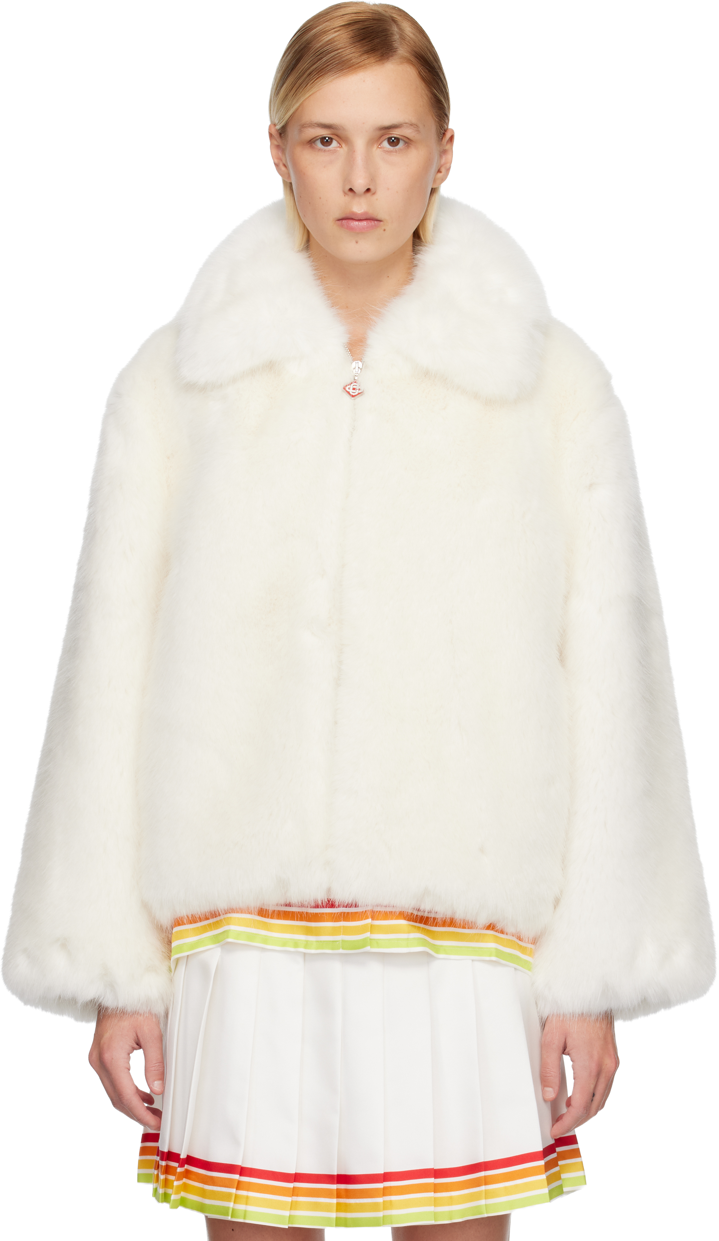 White Zip Faux-Fur Jacket by Casablanca on Sale