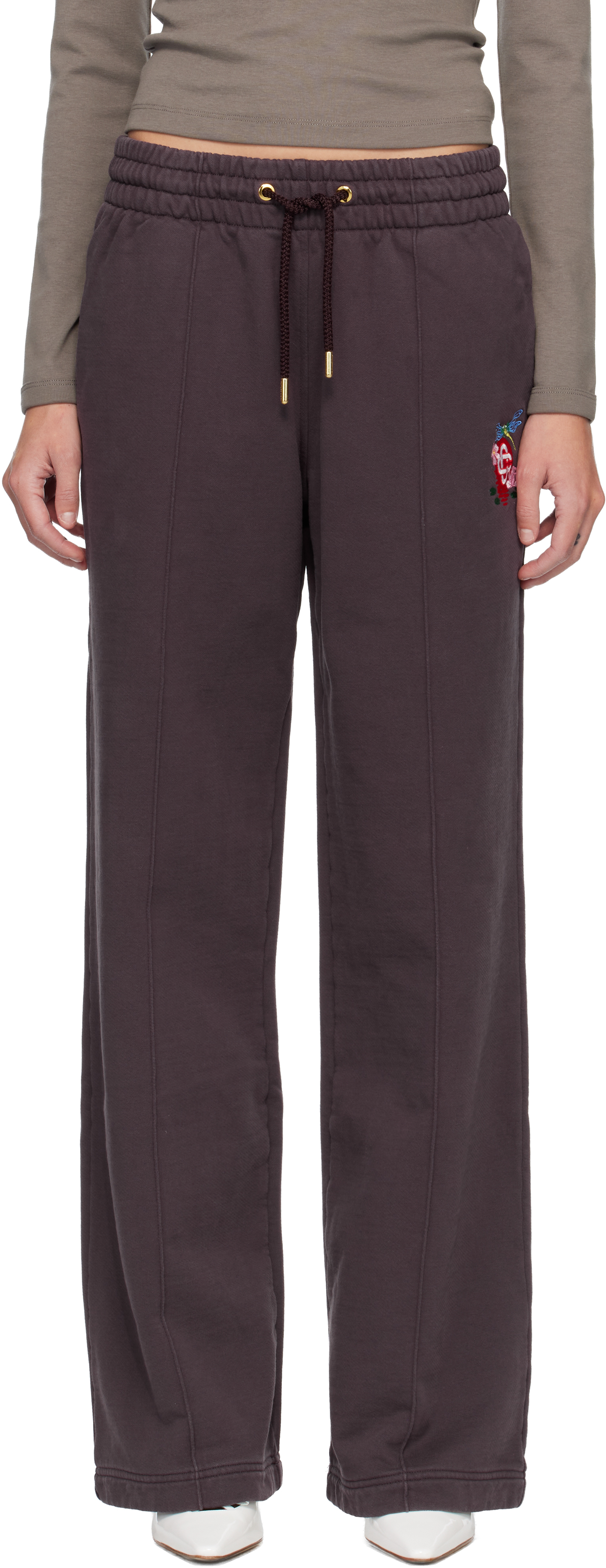 Casablanca Purple Dragonfly Floral Open Hem Sweatpants In Animal Print