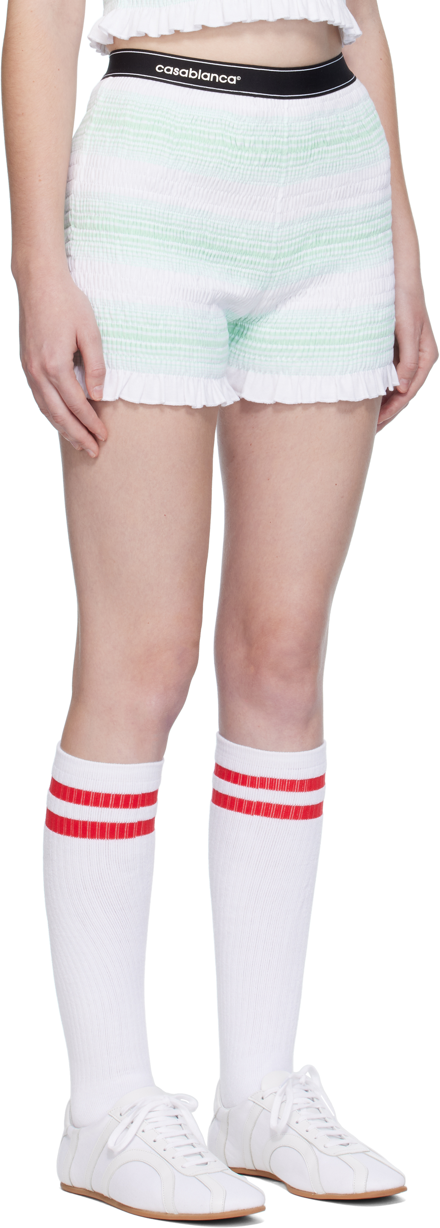 Casablanca Striped Pattern Elastic Waist Ruffle Hem Shorts In Multi