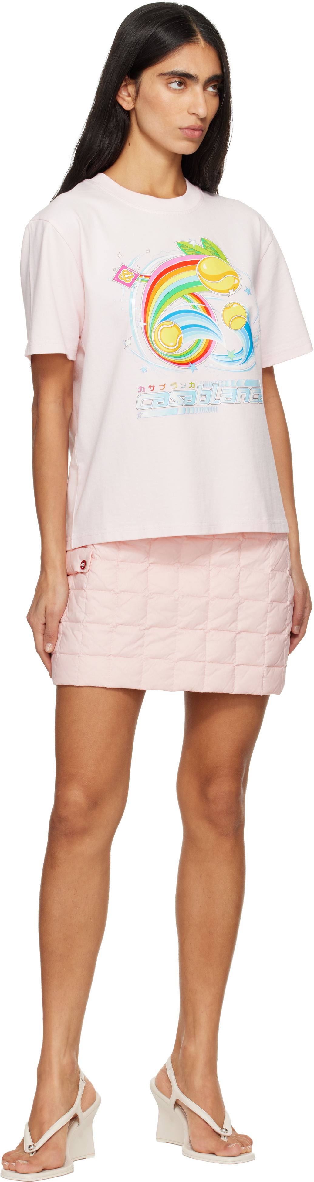 Casablanca Pink Nylon Quilted Miniskirt In Pink