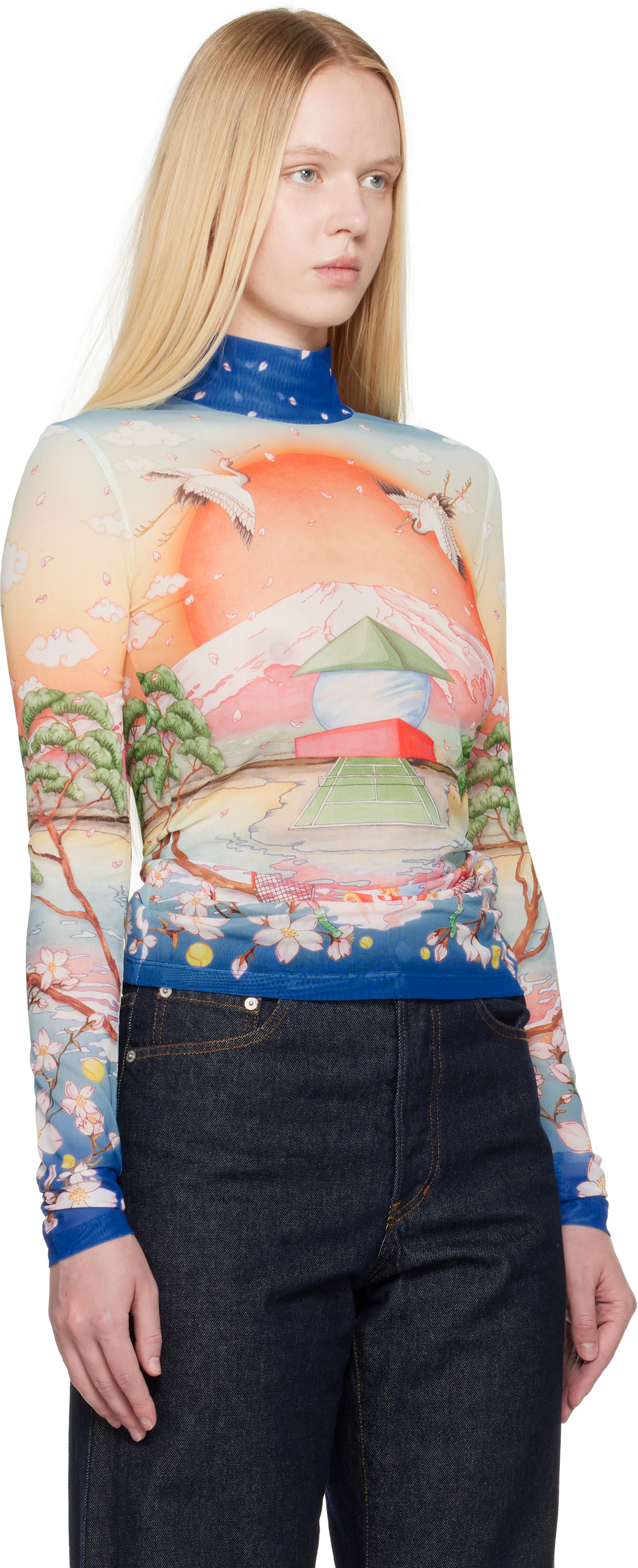 Casablanca Graphic Print High Neck Stretch Top