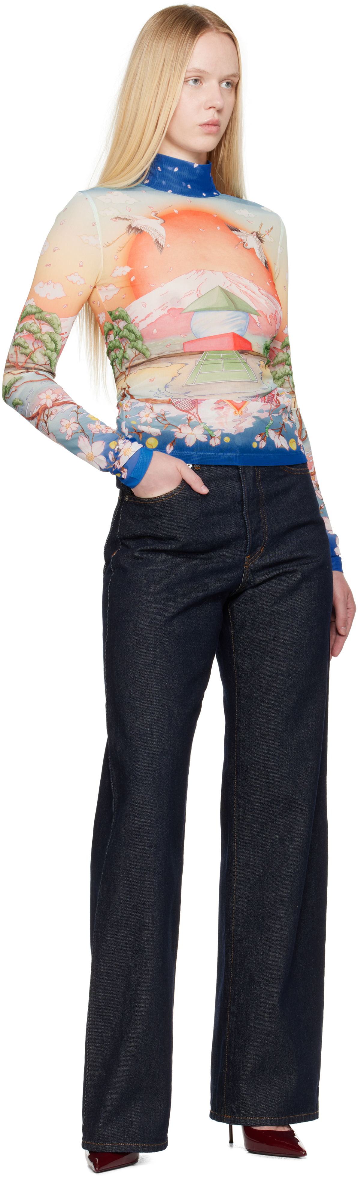 Casablanca Graphic Print High Neck Stretch Top
